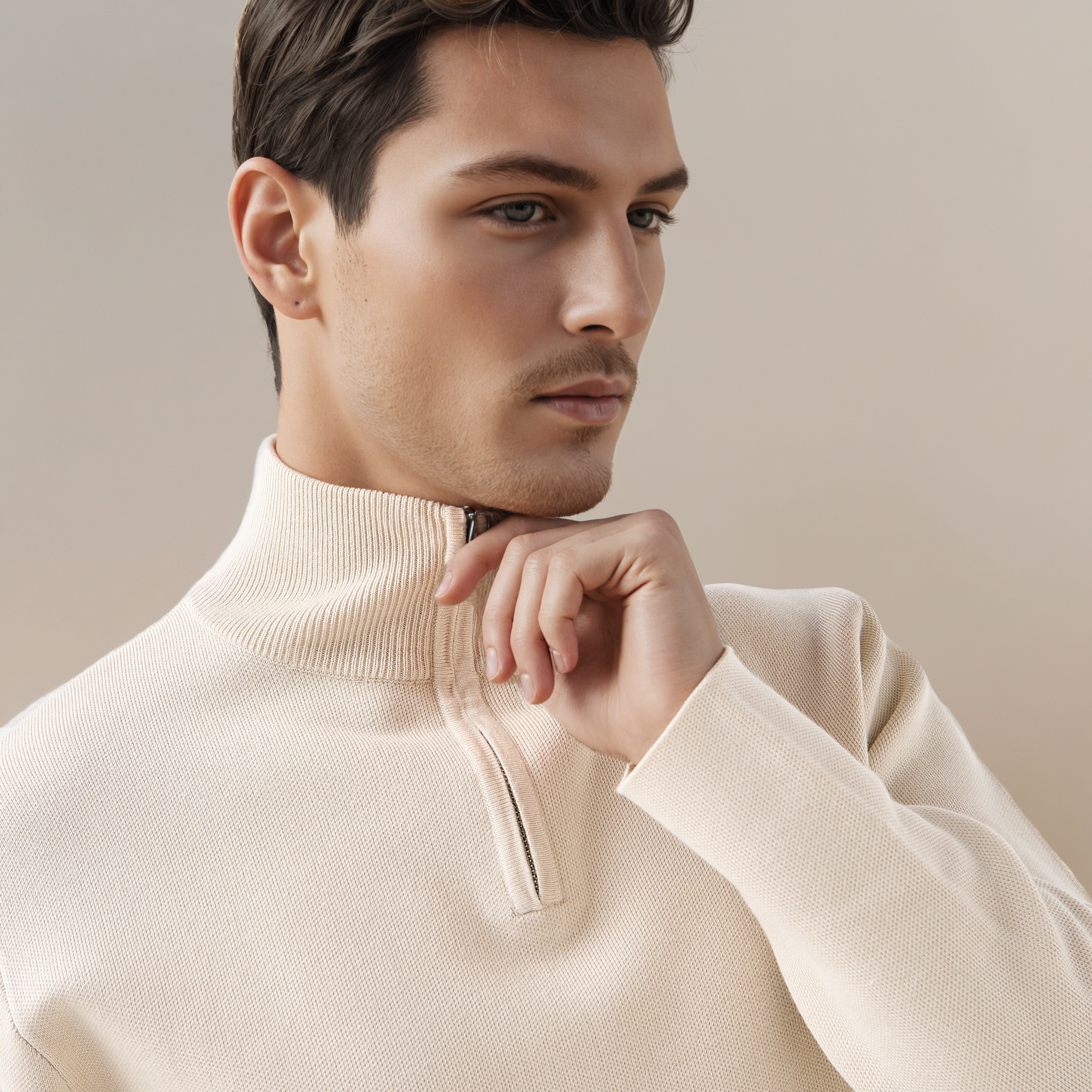 Textured Sweater with Mock Neck-men-clothing-sweatersandpullovers-image-4