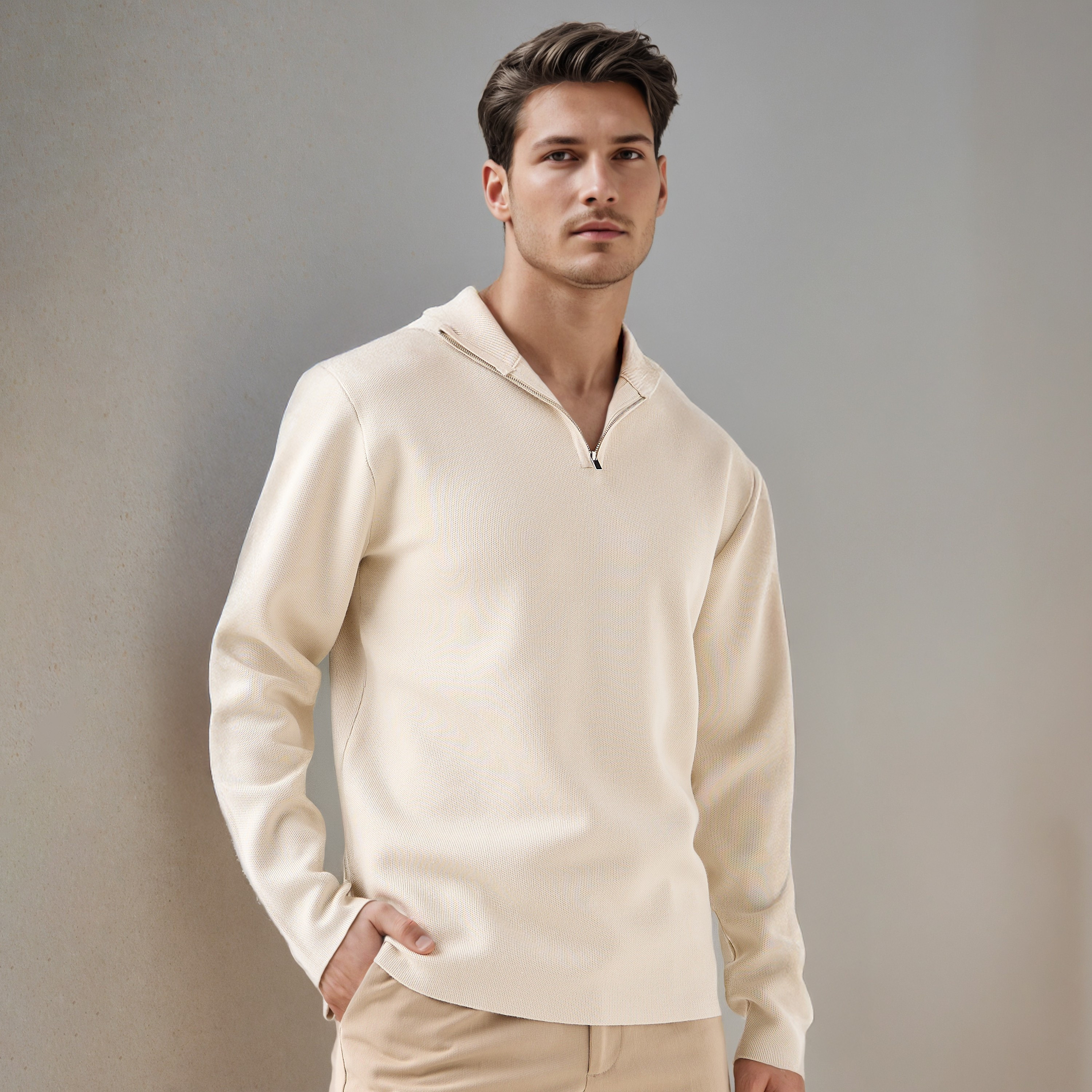 Textured Sweater with Mock Neck-men-clothing-sweatersandpullovers-image-6