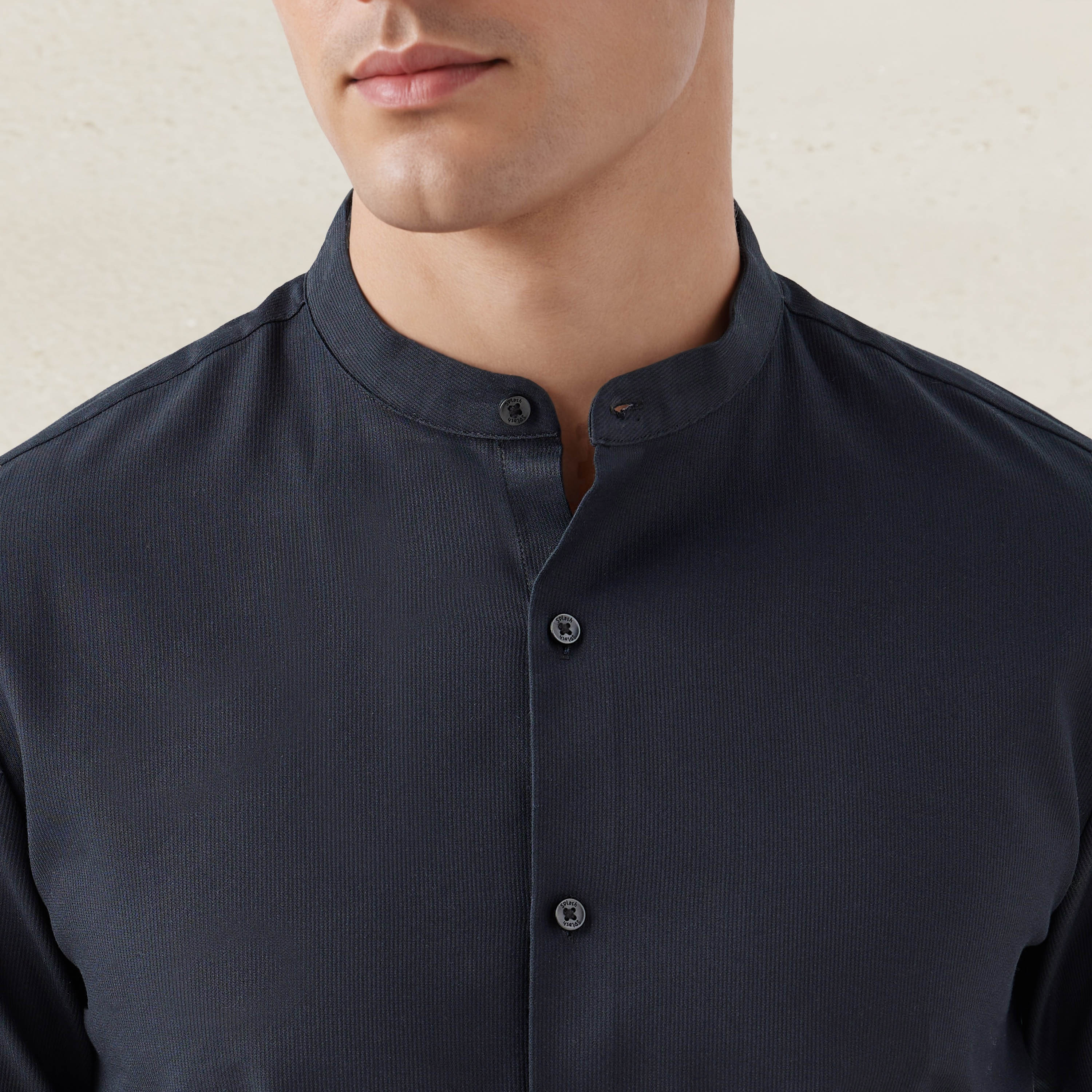Regular Fit Textured Shirt with Mandarin Collar-men-clothing-shirts-image-5