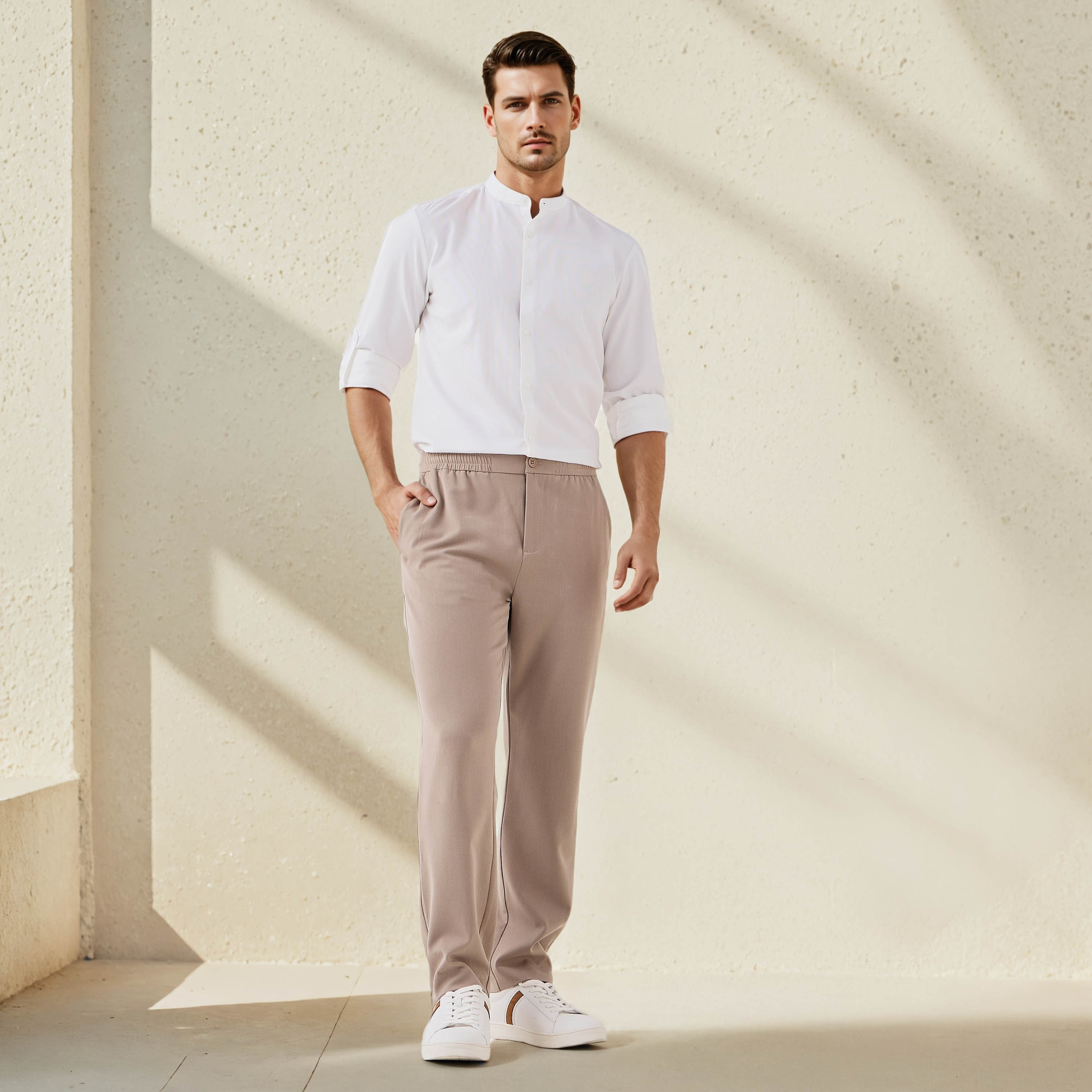 Regular Fit Textured Shirt with Mandarin Collar-men-clothing-shirts-image-2