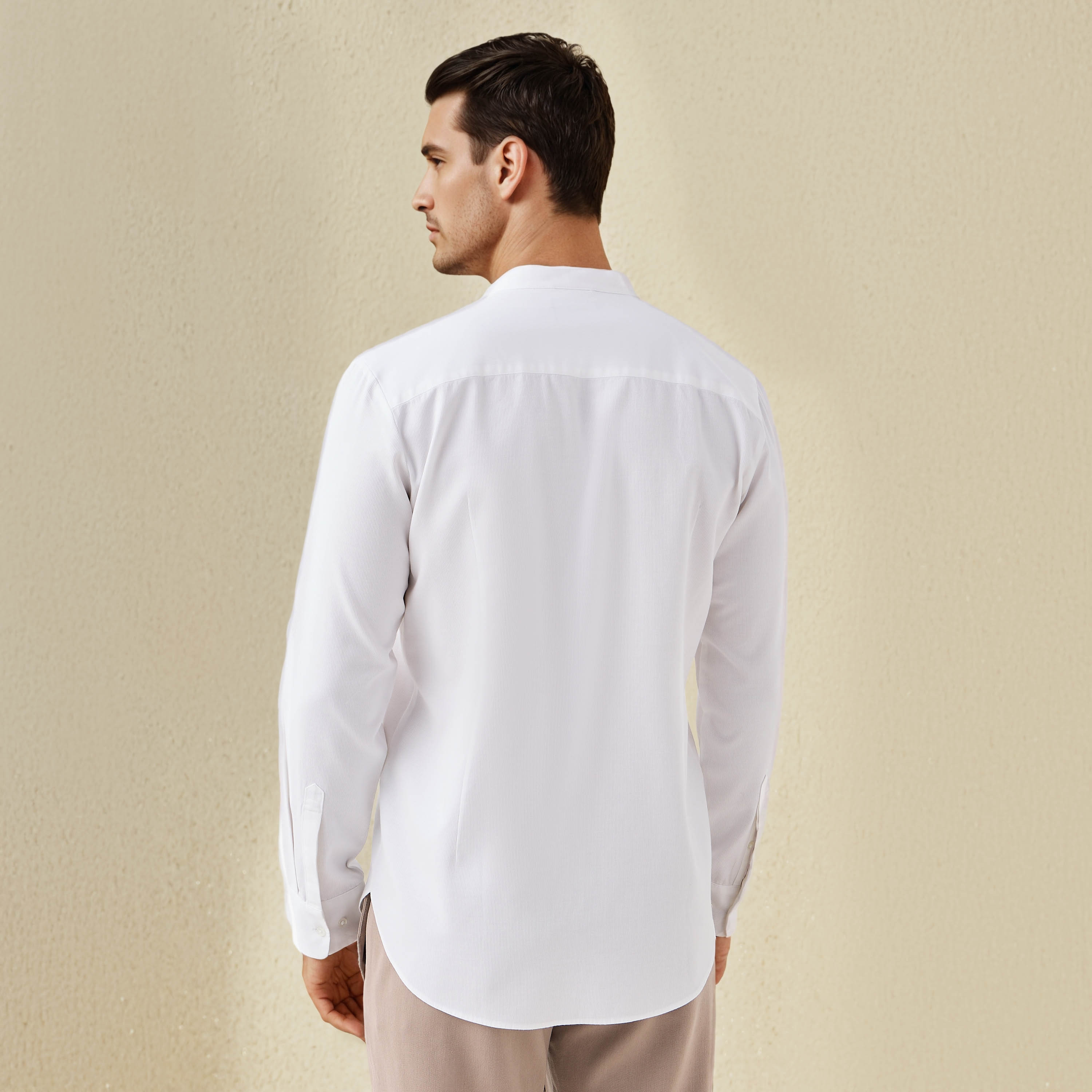 Regular Fit Textured Shirt with Mandarin Collar-men-clothing-shirts-image-3