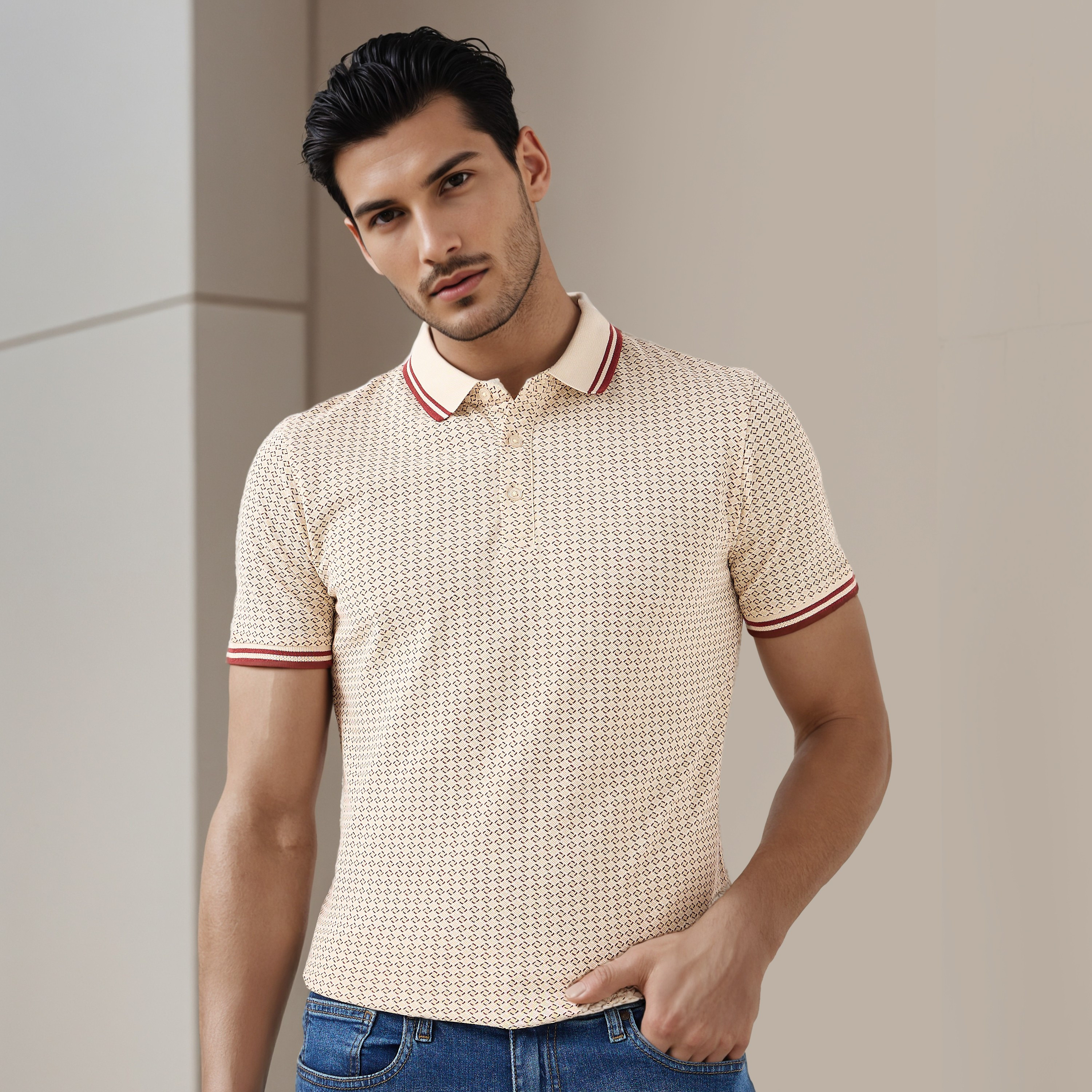 تيشيرت بولو رجالي بطبعات وأكمام قصيرة-men-clothing-tshirtsandpolos-polos-image-1