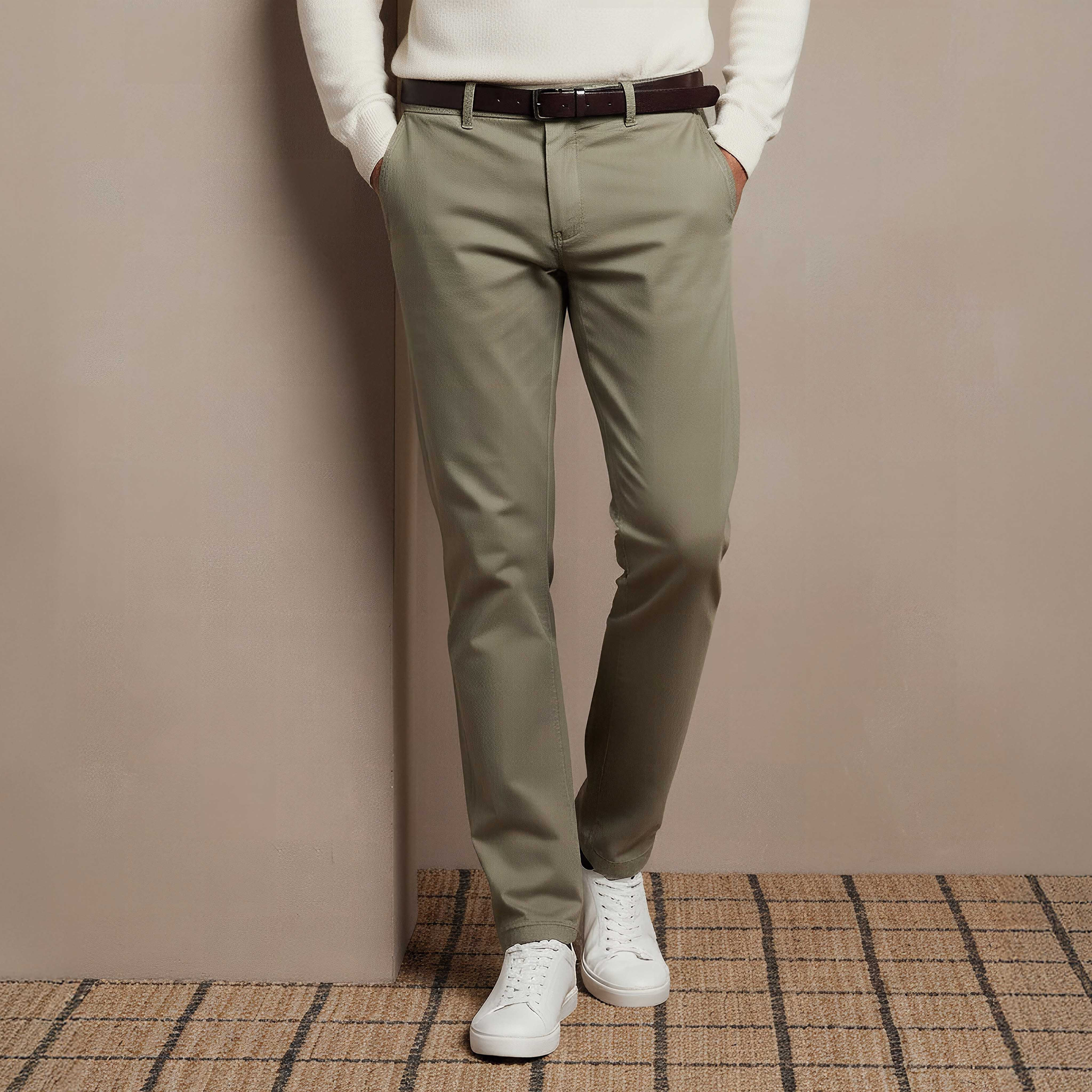 بنطلون تشينو مزيج قطني بقصة عادية وطول كامل للرجال-men-clothing-bottoms-trousersandchinos-chinos-image-4