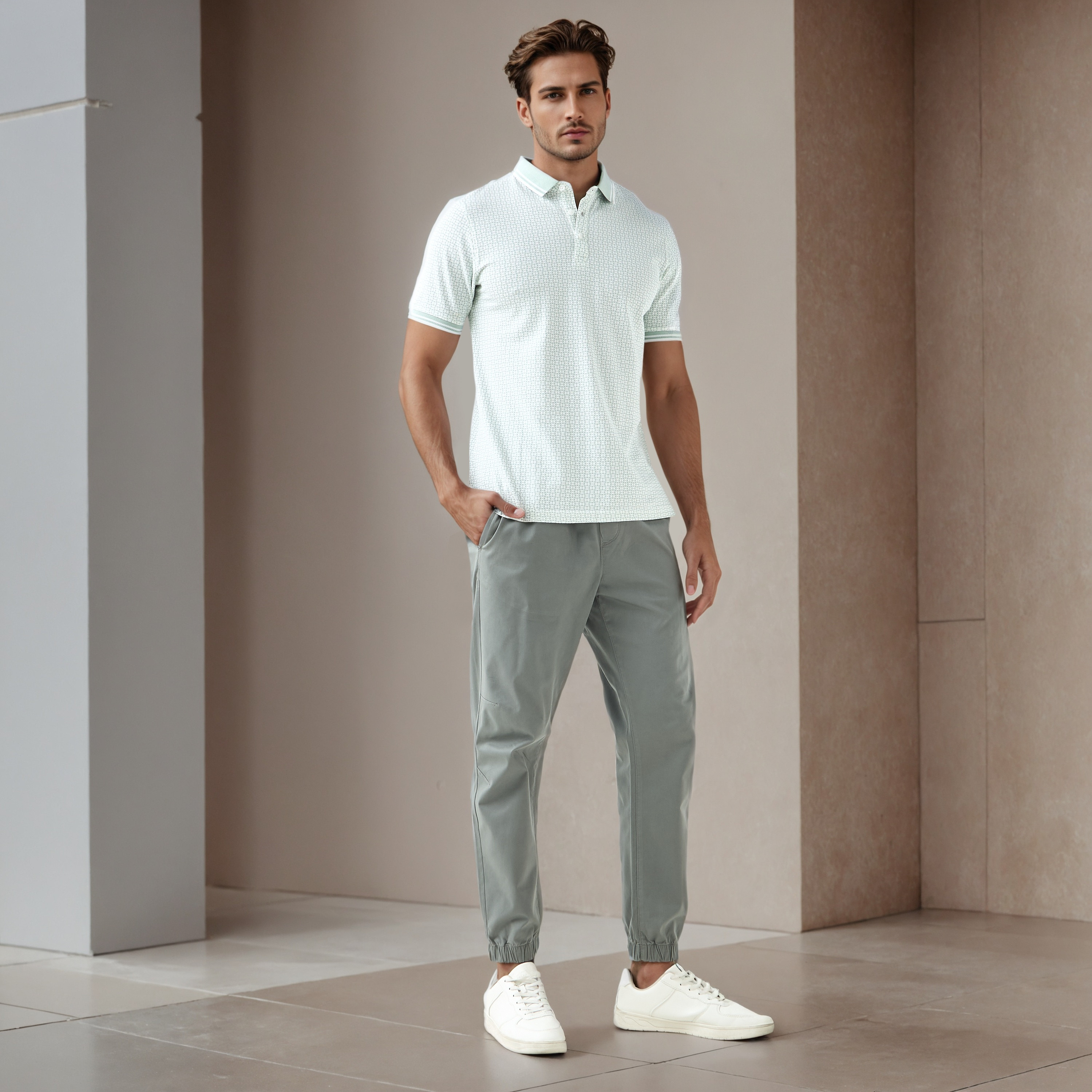 بنطلون رياضي رجالي بقصة ضيقة وخصر مرن-men-clothing-bottoms-joggers-image-2