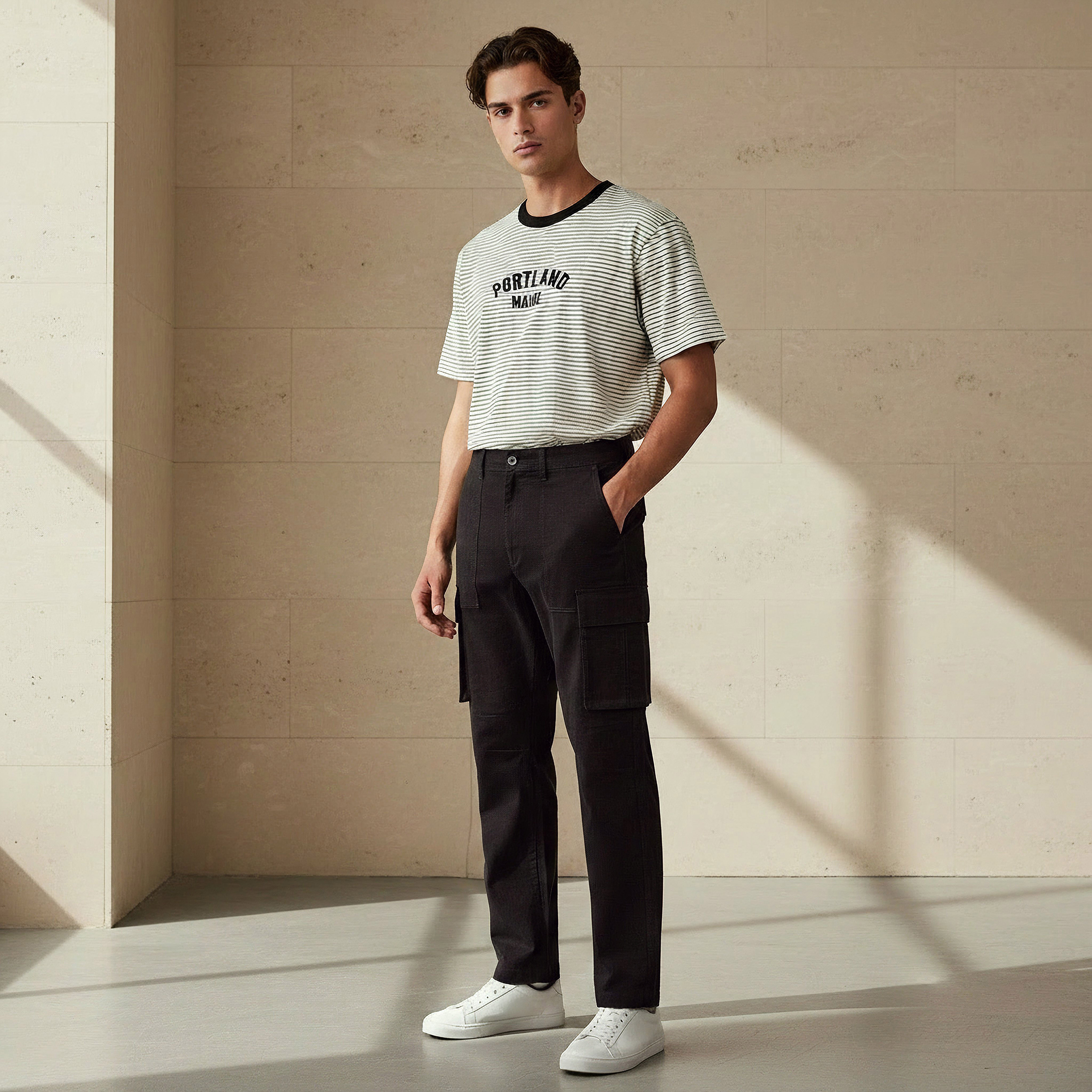 Men Regular Fit Twill Cargo Trousers-men-clothing-bottoms-trousersandchinos-trousers-image-2