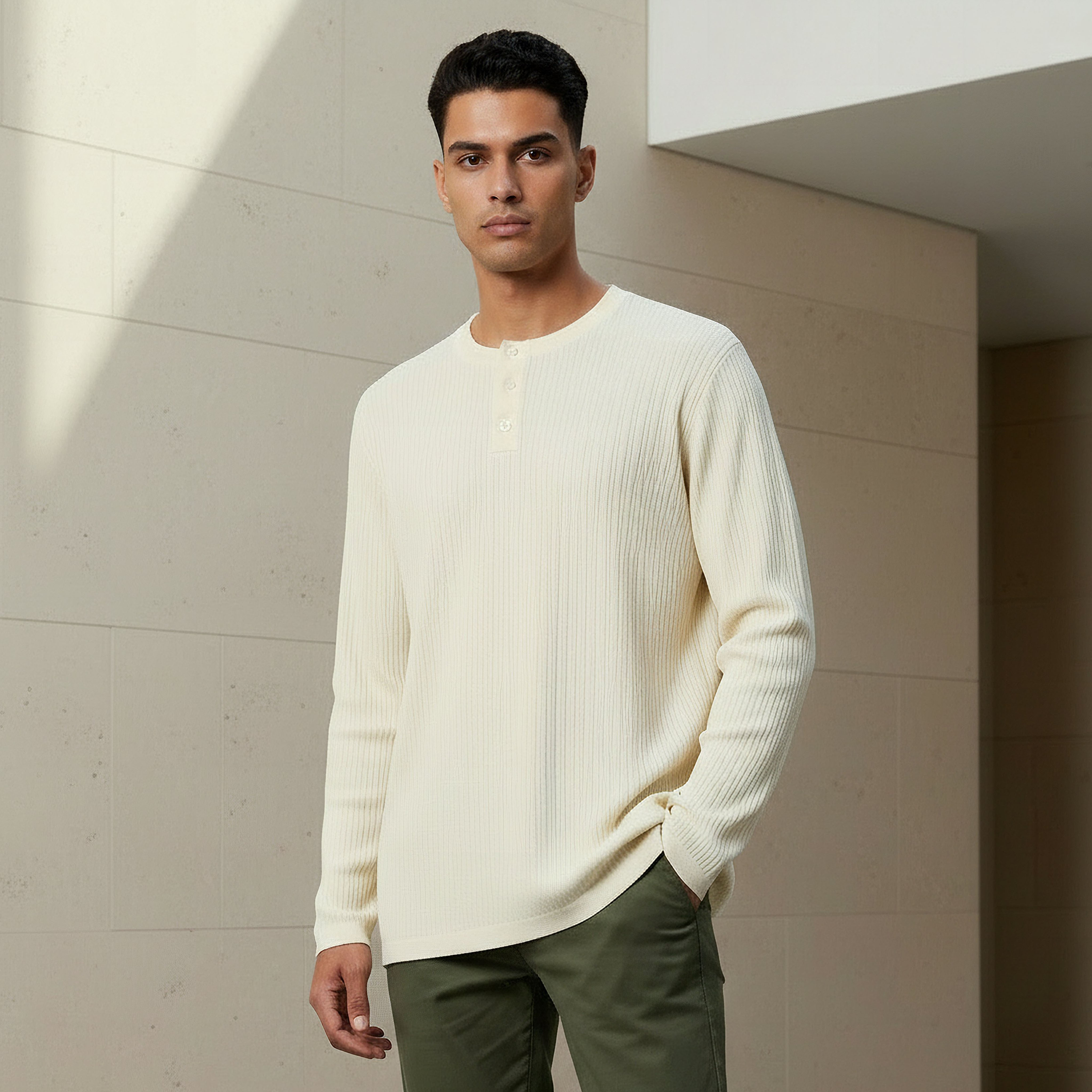 Men Slim Fit Ribbed Henley Neck Sweatshirt-men-winterwear-hoodiesandsweatshirts-image-1