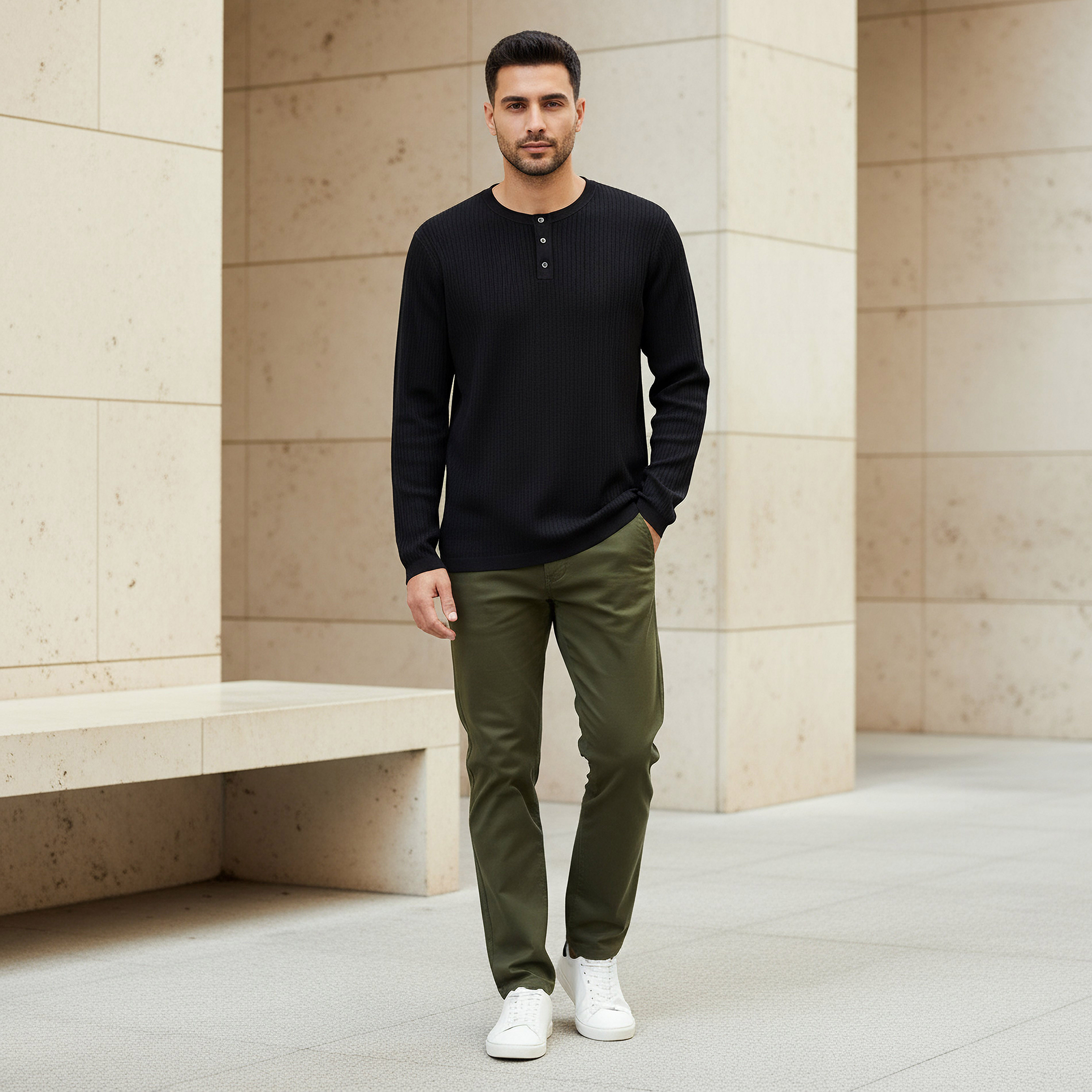 Men Slim Fit Ribbed Henley Neck Sweatshirt-men-winterwear-hoodiesandsweatshirts-image-2