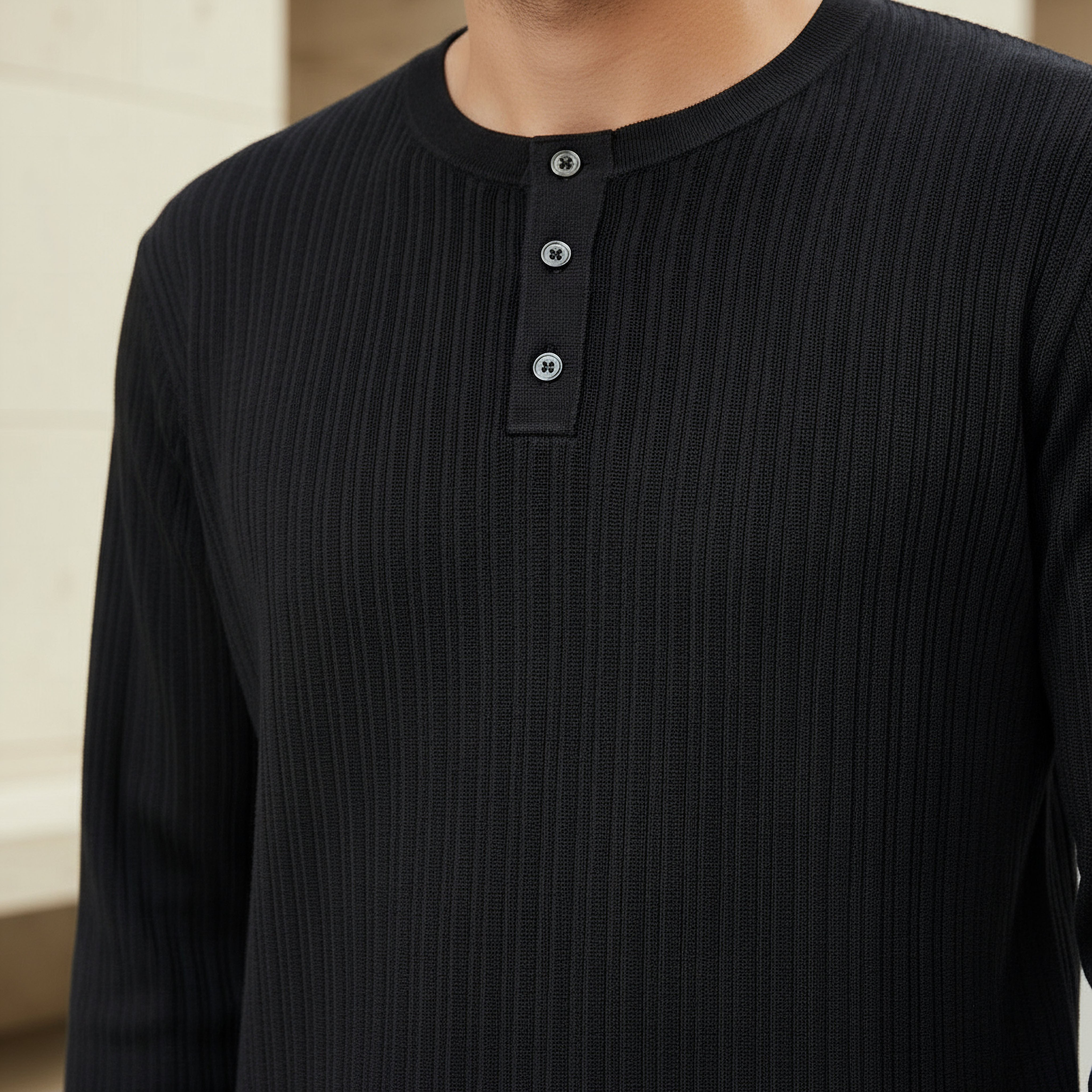 Men Slim Fit Ribbed Henley Neck Sweatshirt-men-winterwear-hoodiesandsweatshirts-image-4