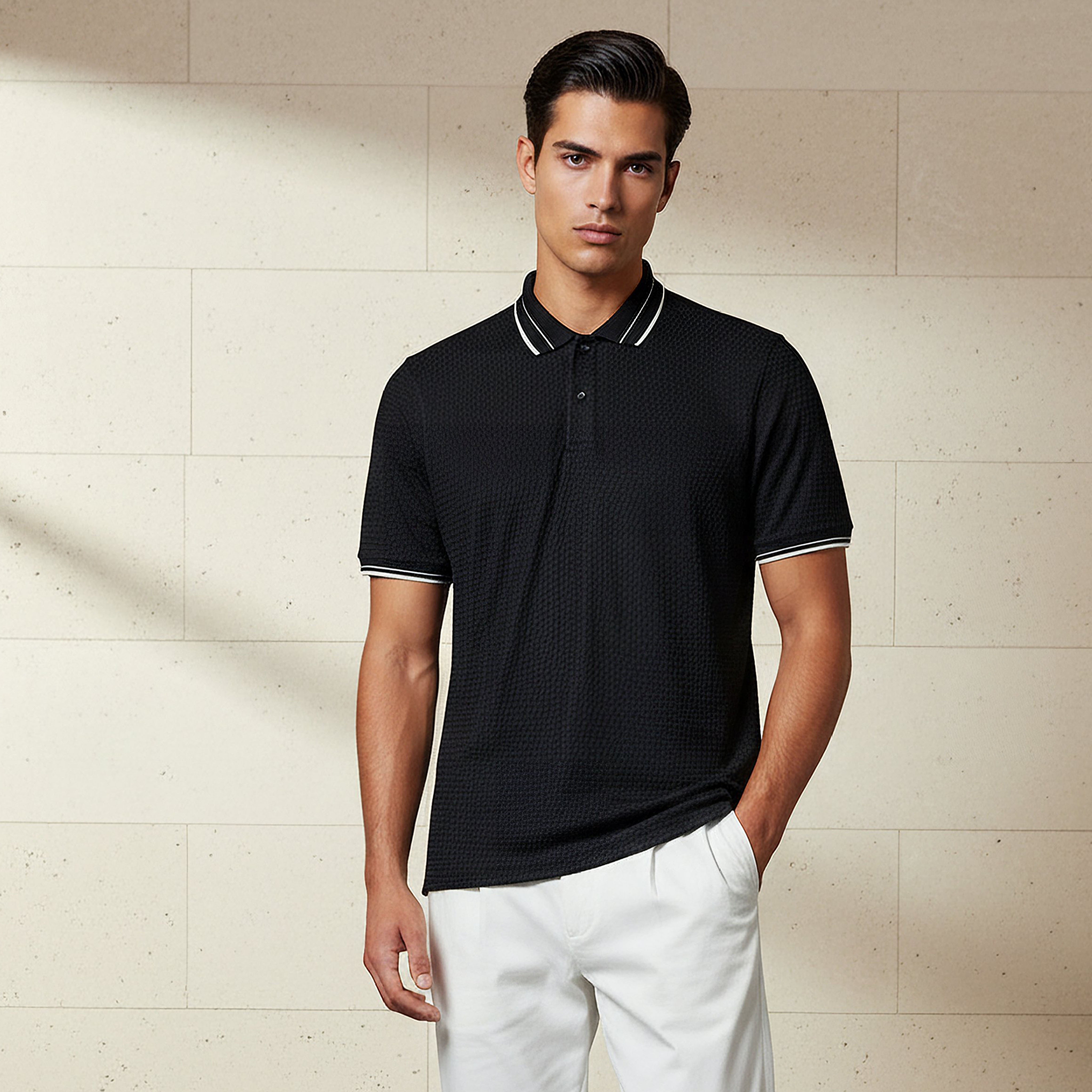 Men Short Sleeves Jacquard Polo T-shirt-men-clothing-tshirtsandpolos-polos-image-1