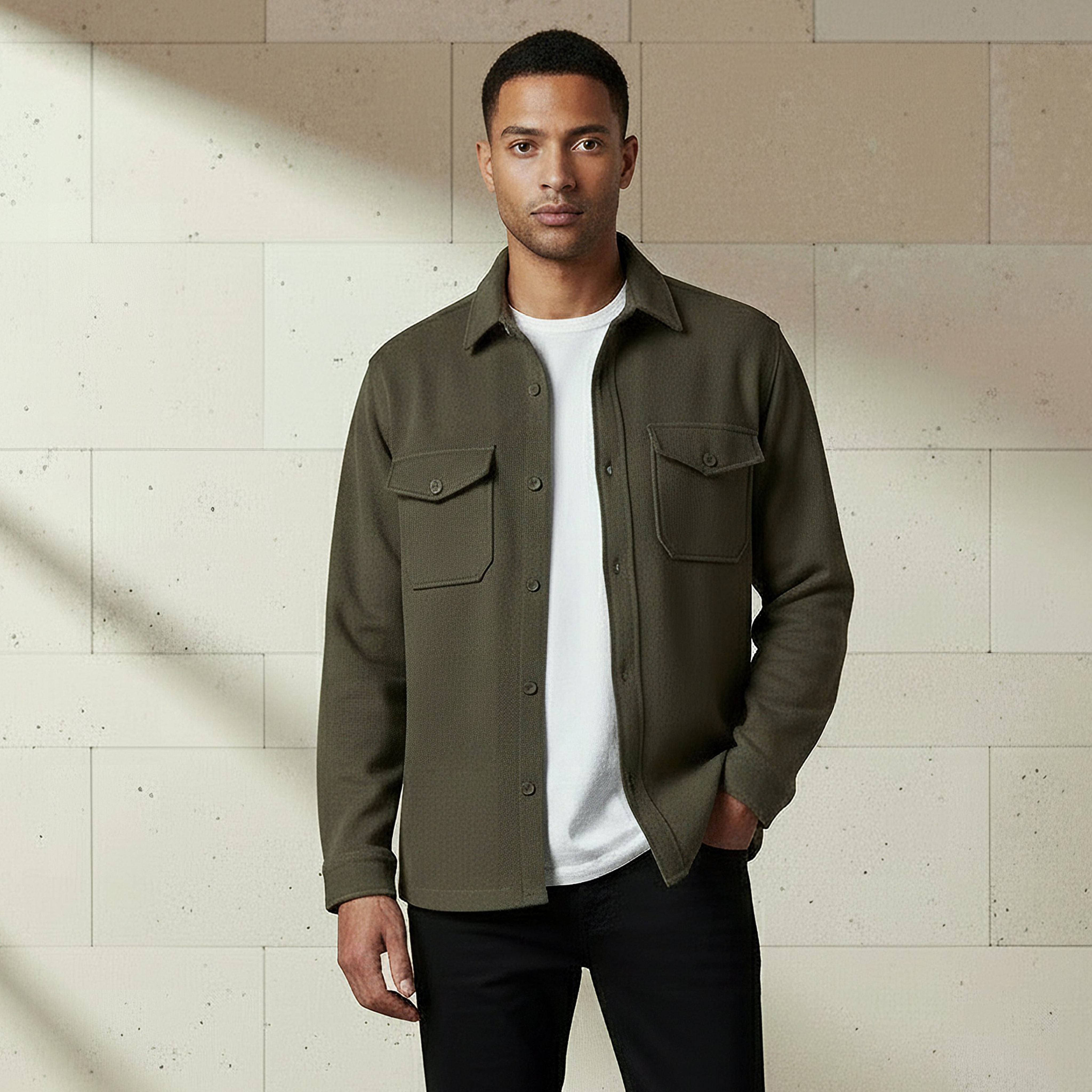 Shop Men Regular Fit Flap Pocket Shacket Online | Centrepoint Kuwait