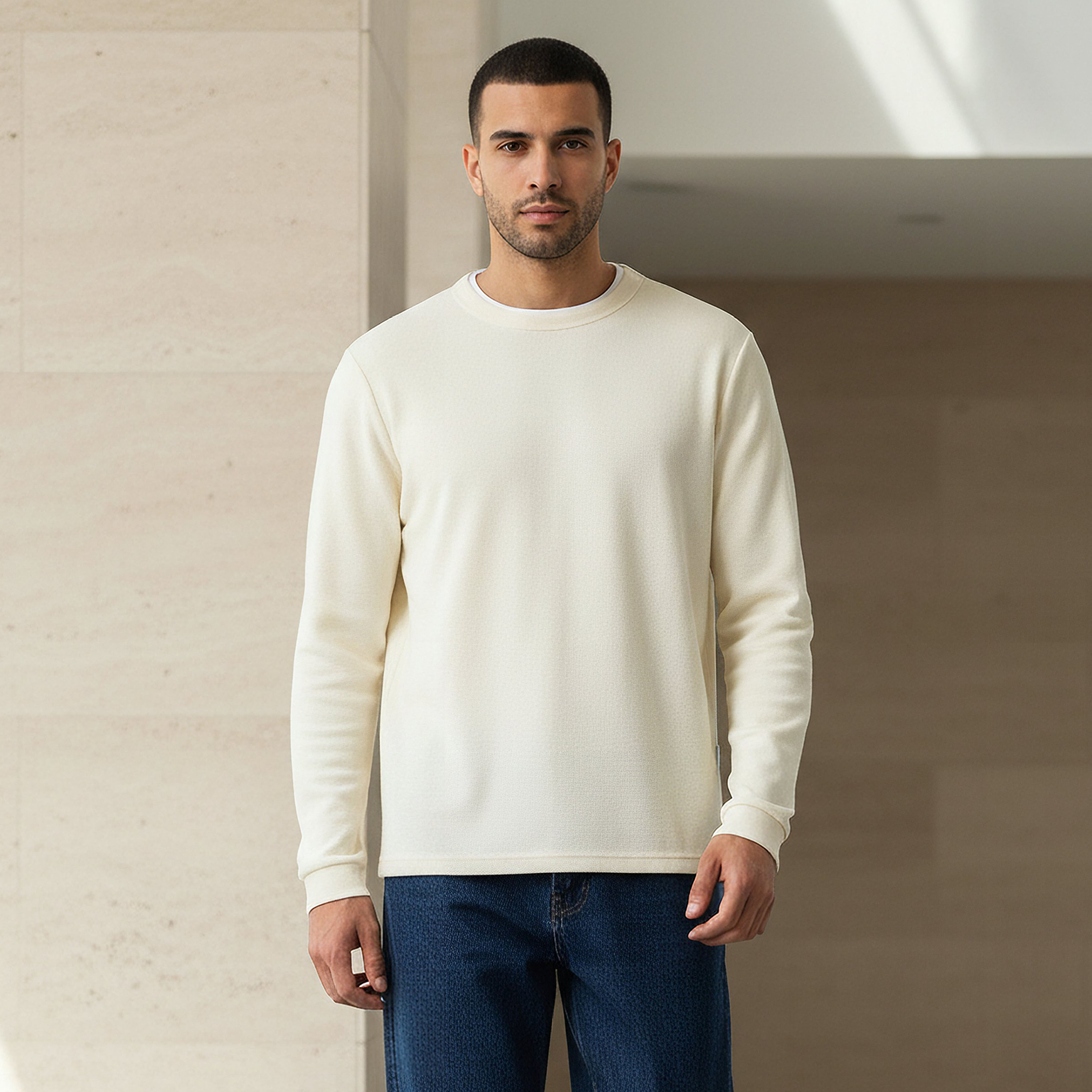 Men Slim Fit Textured Sweatshirt-men-winterwear-hoodiesandsweatshirts-image-1