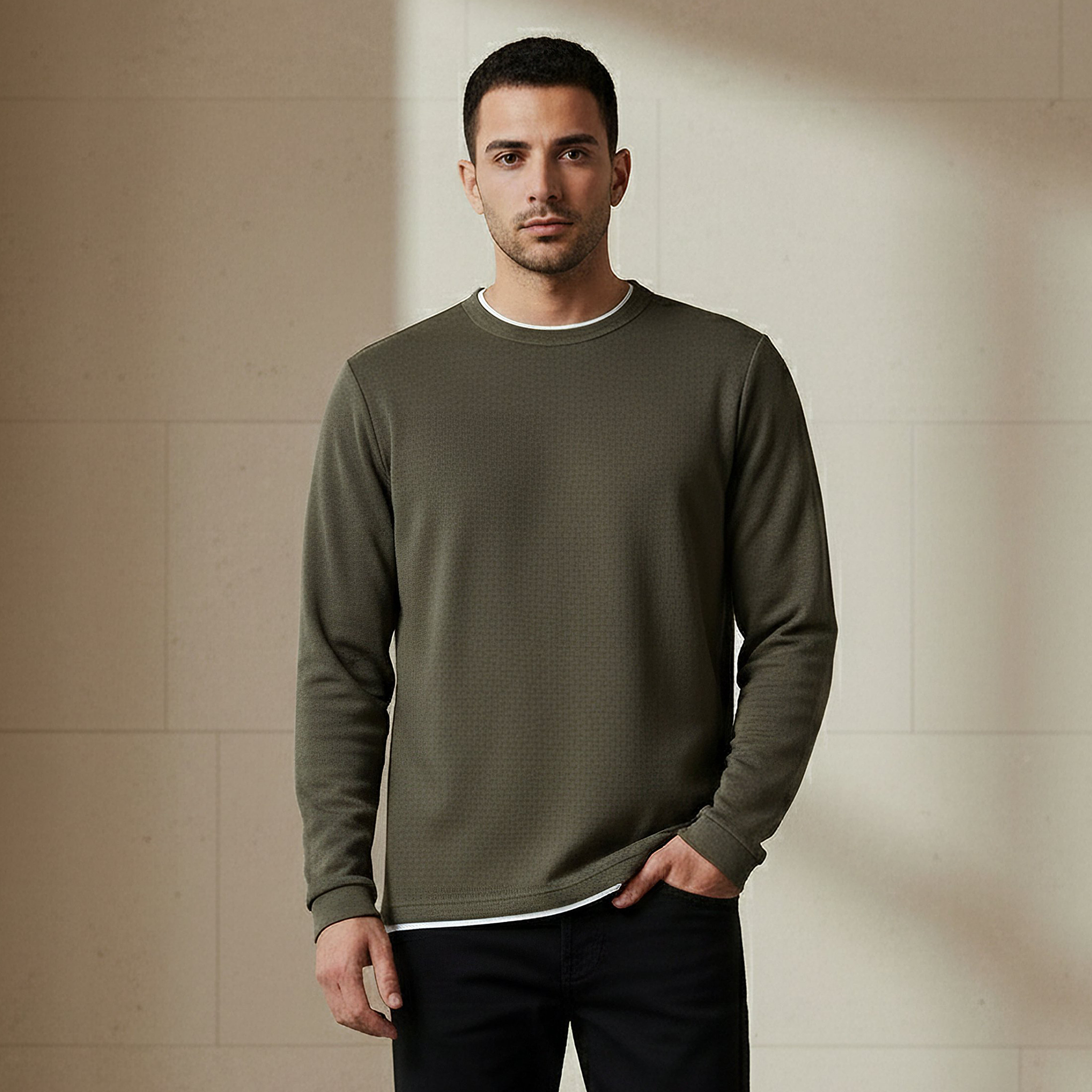 Men Slim Fit Textured Sweatshirt-men-winterwear-hoodiesandsweatshirts-image-1