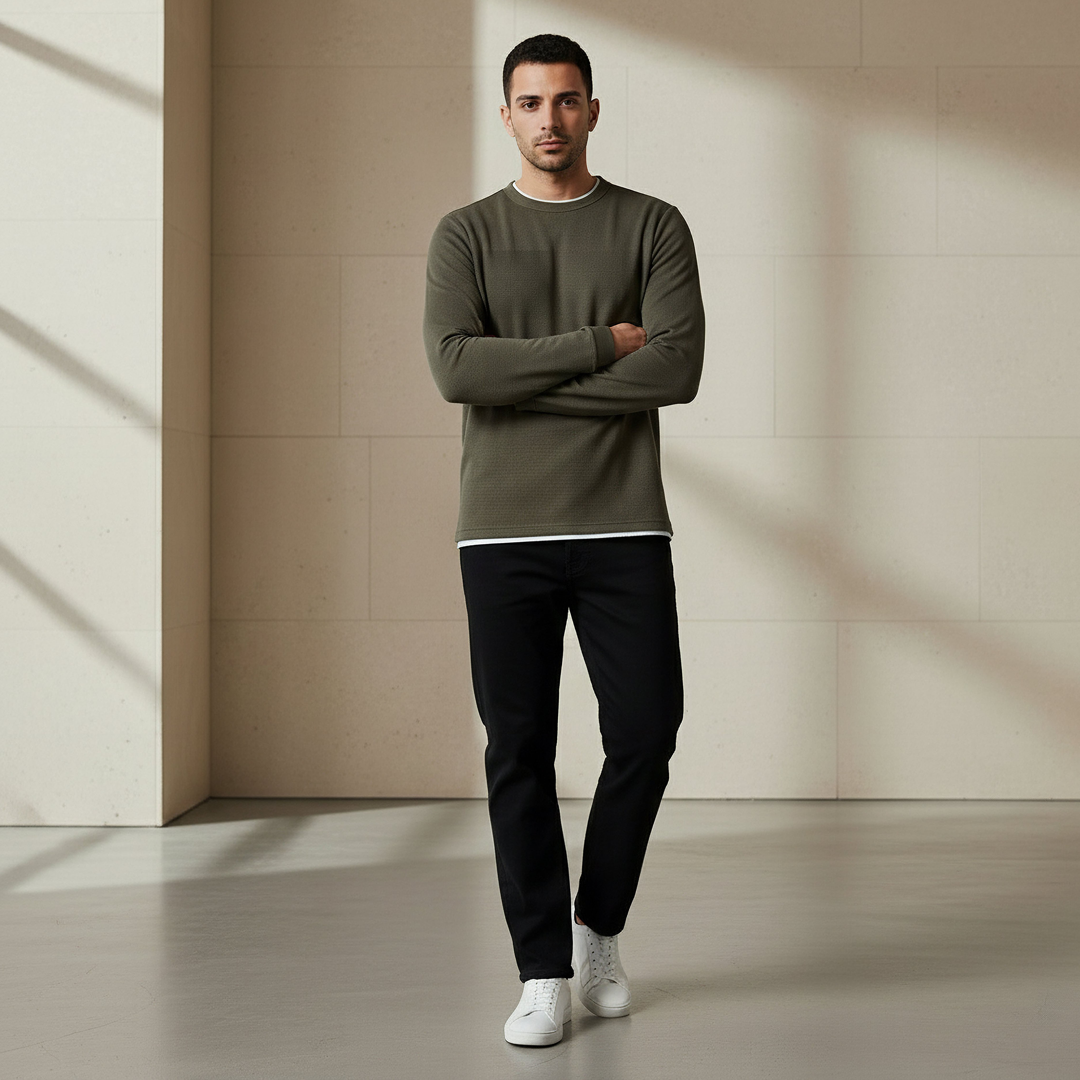 Men Slim Fit Textured Sweatshirt-men-winterwear-hoodiesandsweatshirts-image-2