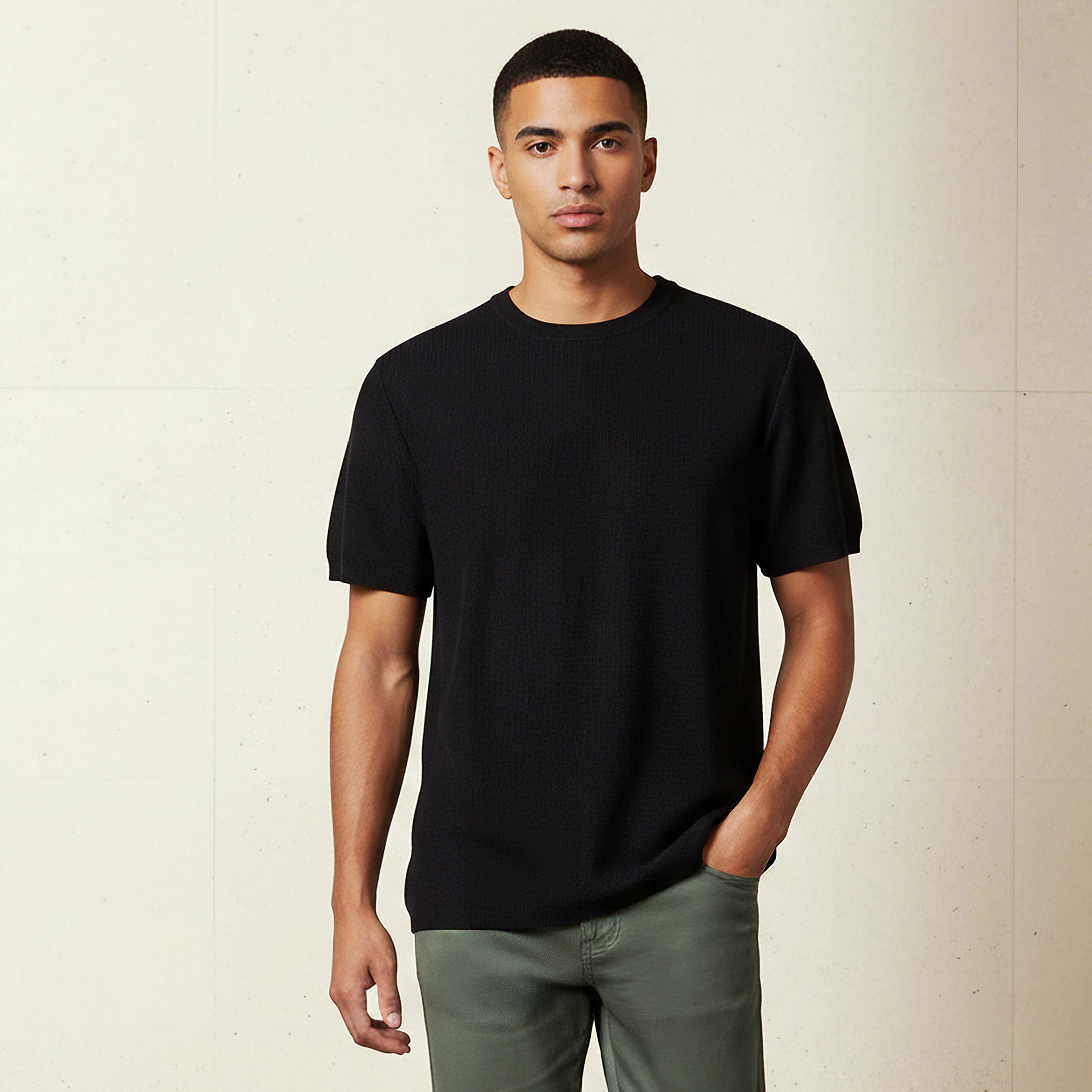 Men Regular Fit Crew Neck Short Sleeves Textured T-shirt-men-clothing-tshirtsandpolos-tshirts-image-1