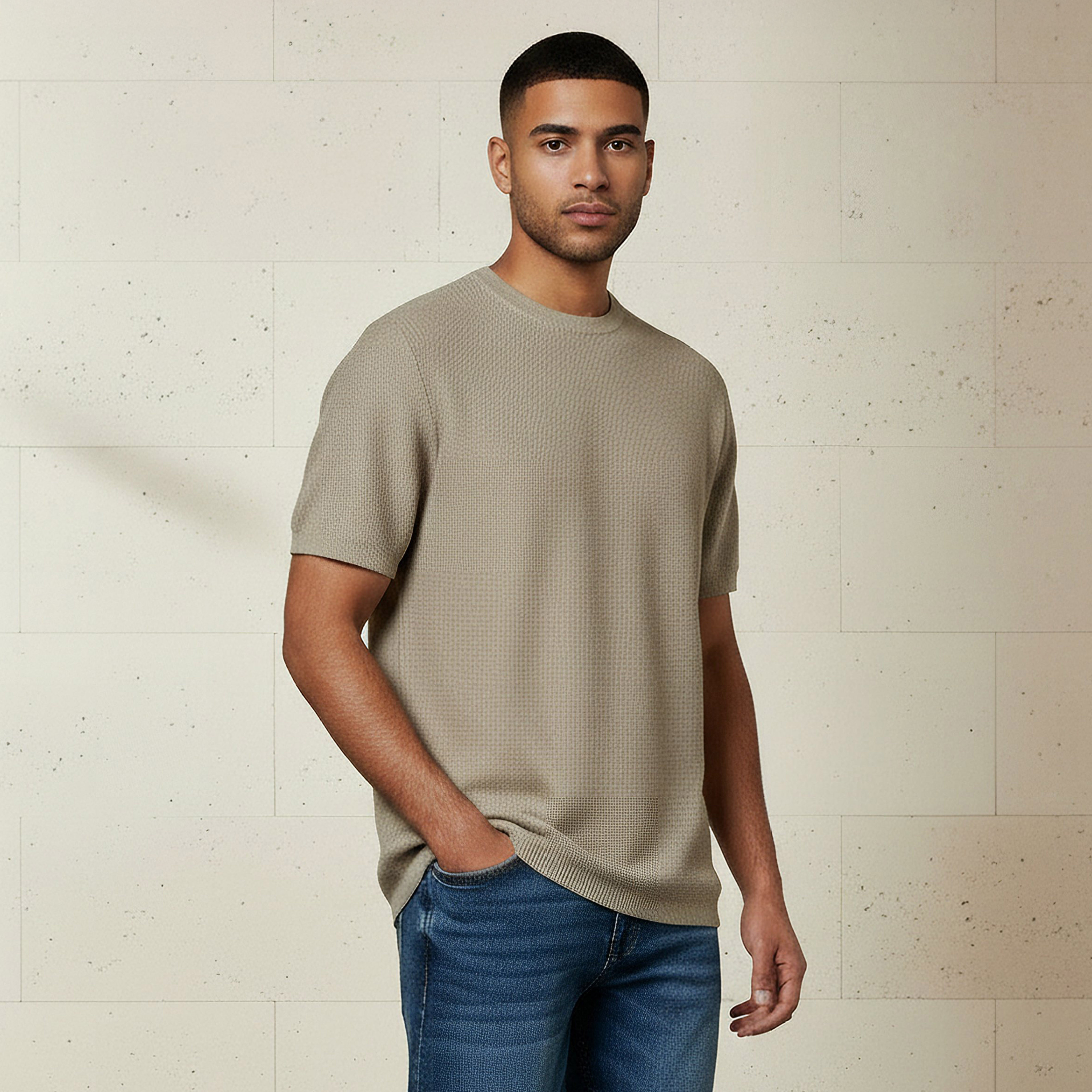 Men Regular Fit Crew Neck Short Sleeves Textured T-shirt-men-clothing-tshirtsandpolos-tshirts-image-1