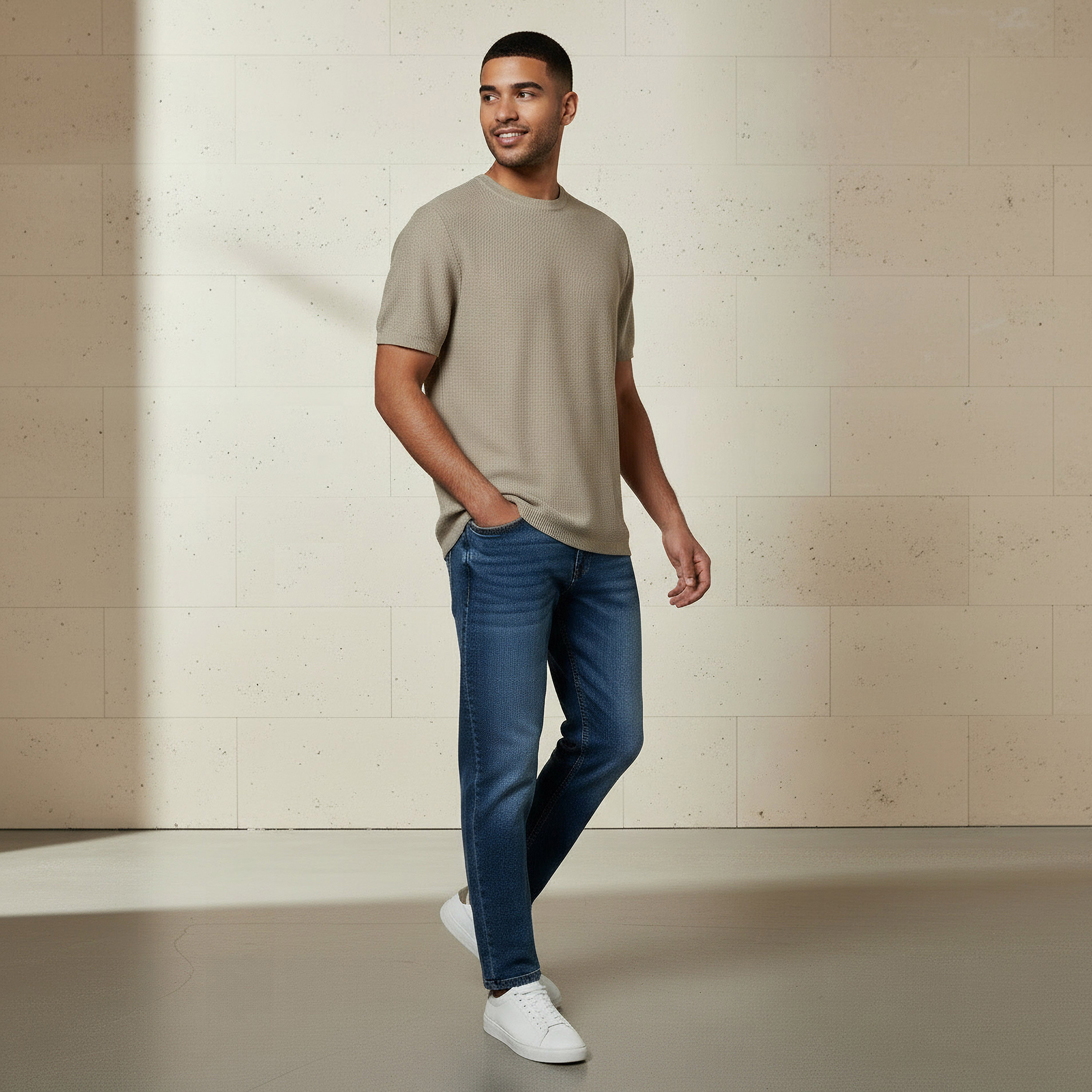 Men Regular Fit Crew Neck Short Sleeves Textured T-shirt-men-clothing-tshirtsandpolos-tshirts-image-2