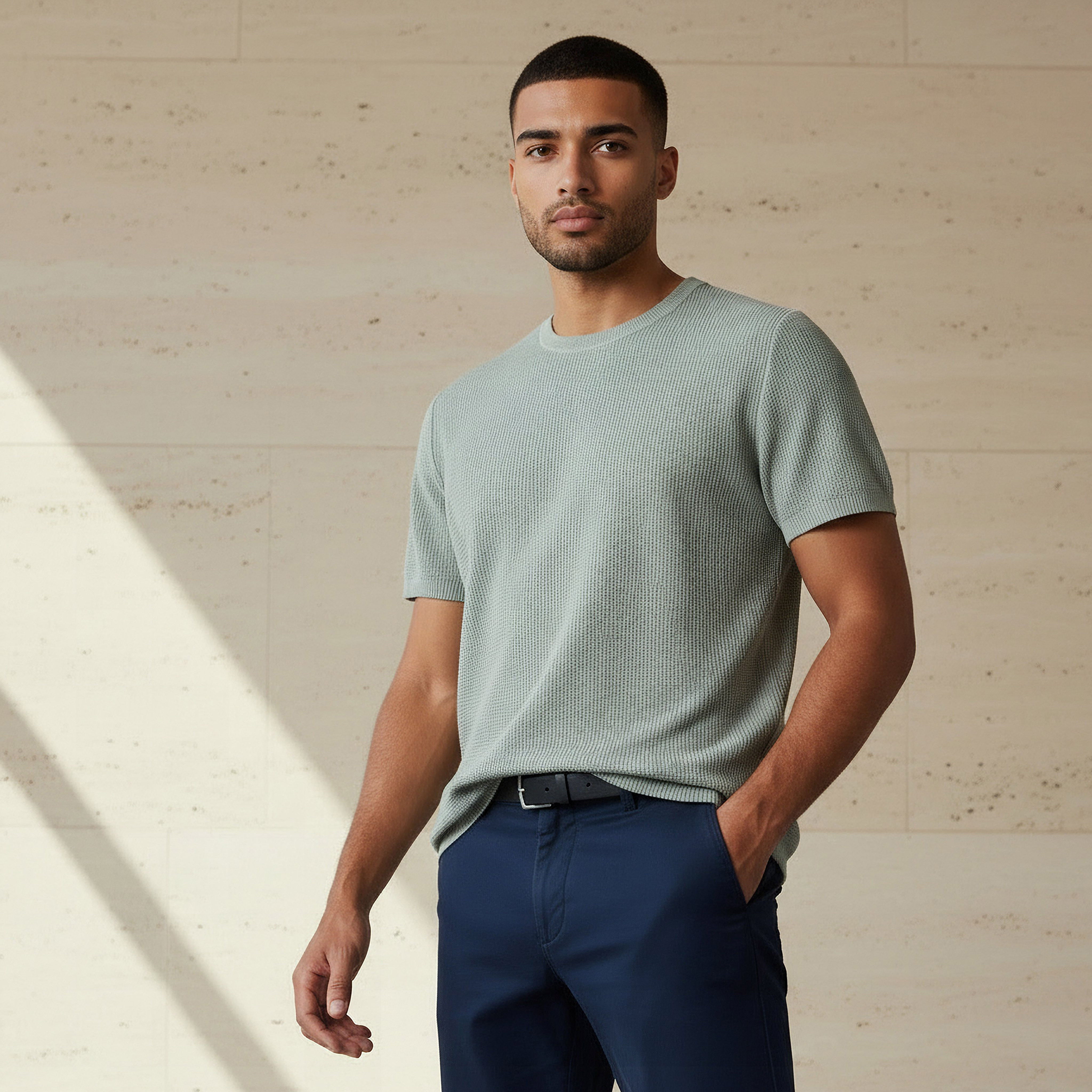 Men Regular Fit Crew Neck Short Sleeves Textured T-shirt-men-clothing-tshirtsandpolos-tshirts-image-1