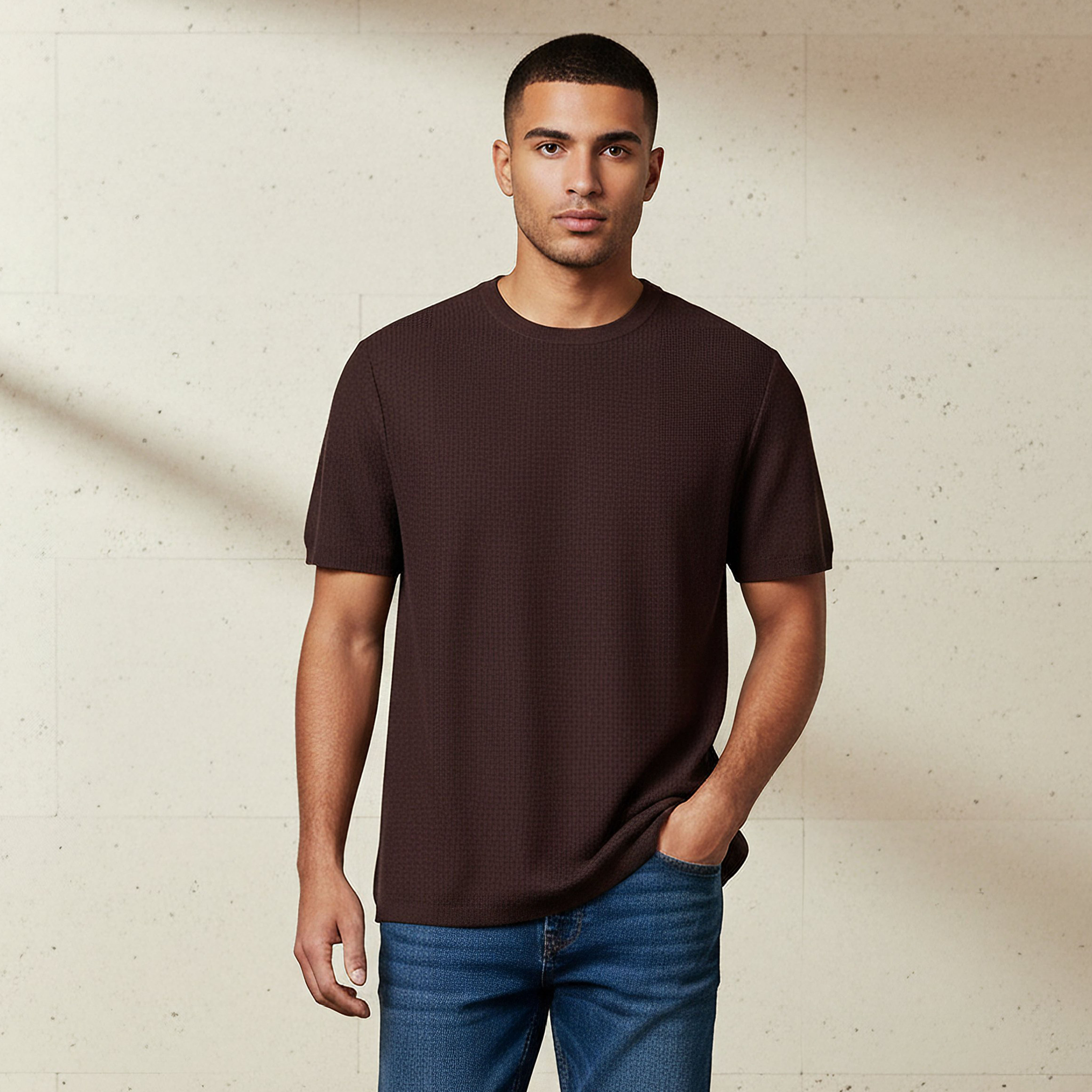Men Regular Fit Crew Neck Short Sleeves Textured T-shirt-men-clothing-tshirtsandpolos-tshirts-image-1