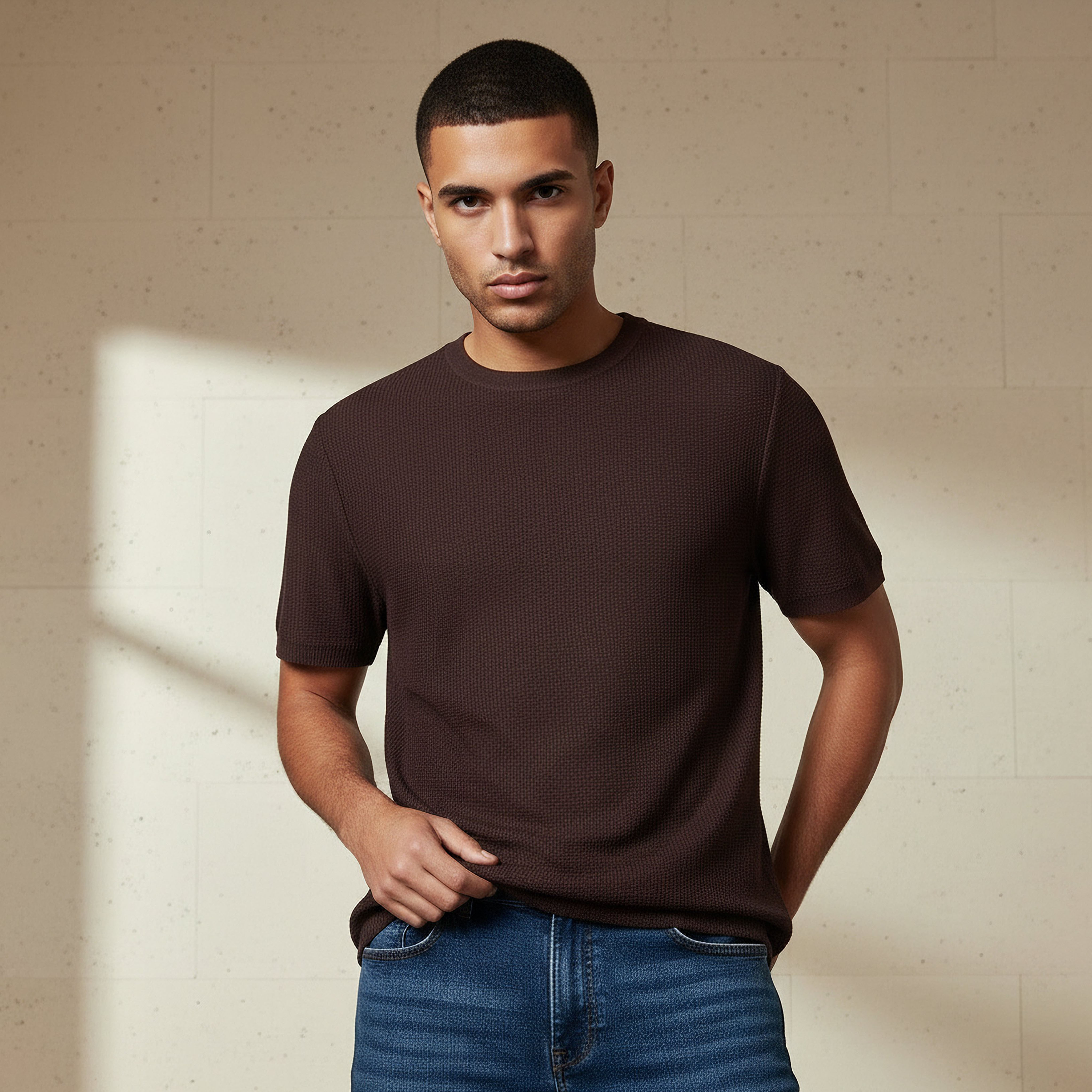Men Regular Fit Crew Neck Short Sleeves Textured T-shirt-men-clothing-tshirtsandpolos-tshirts-image-6