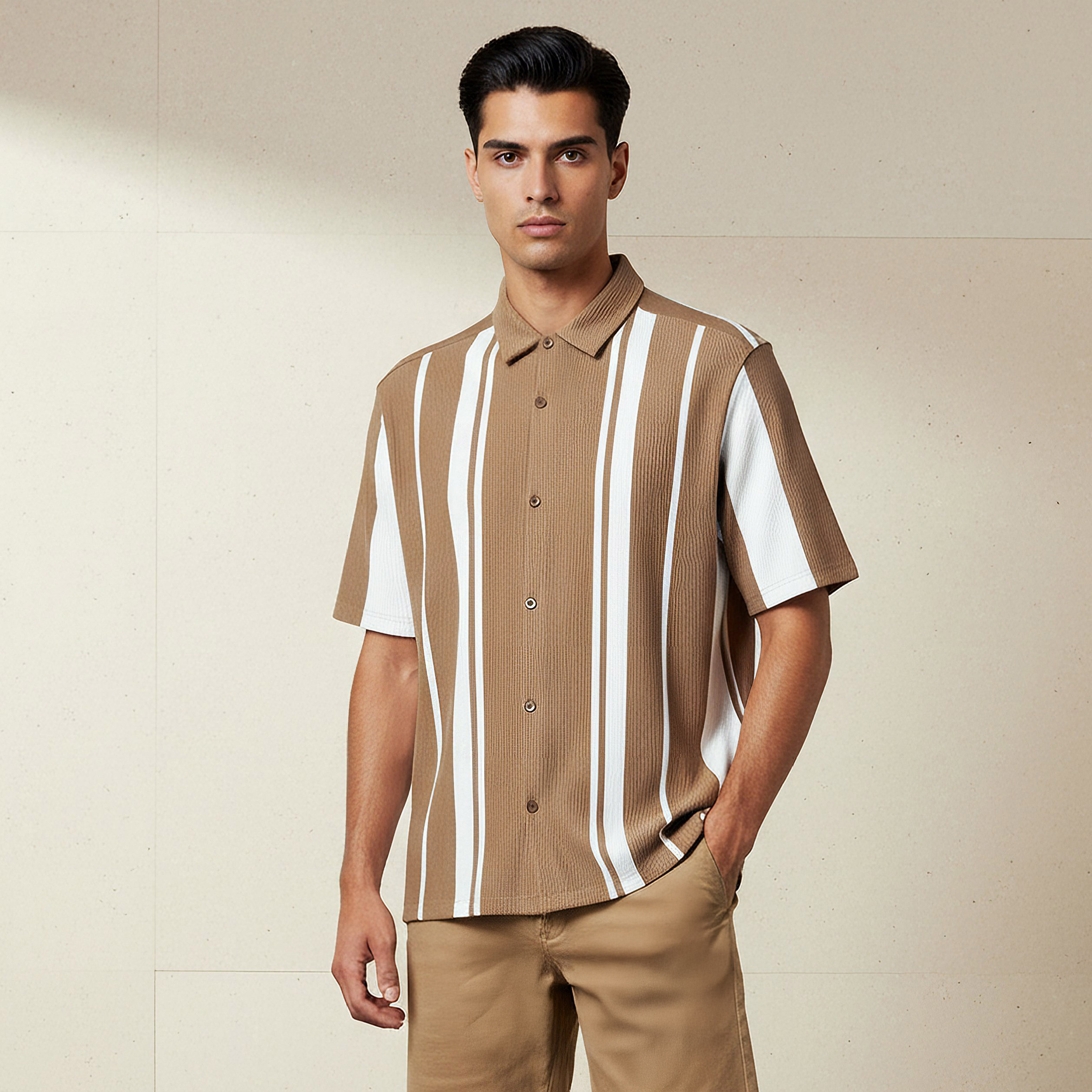 Men Regular Fit Collared Striped Short Sleeves Resort Polo Shirt-men-clothing-shirts-image-1