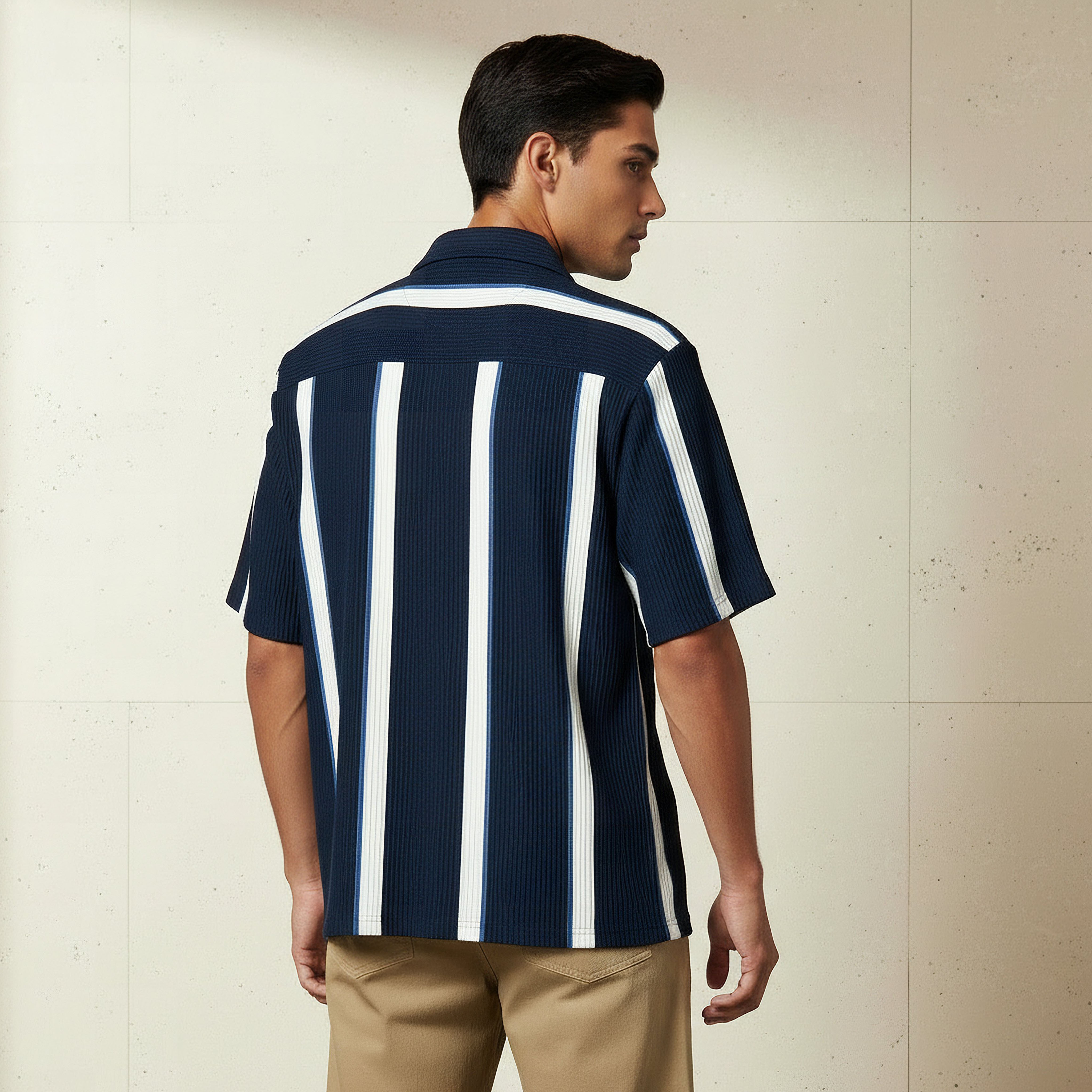 Men Slim Fit Camp Collar Striped Short Sleeve Shirt-men-clothing-shirts-image-3