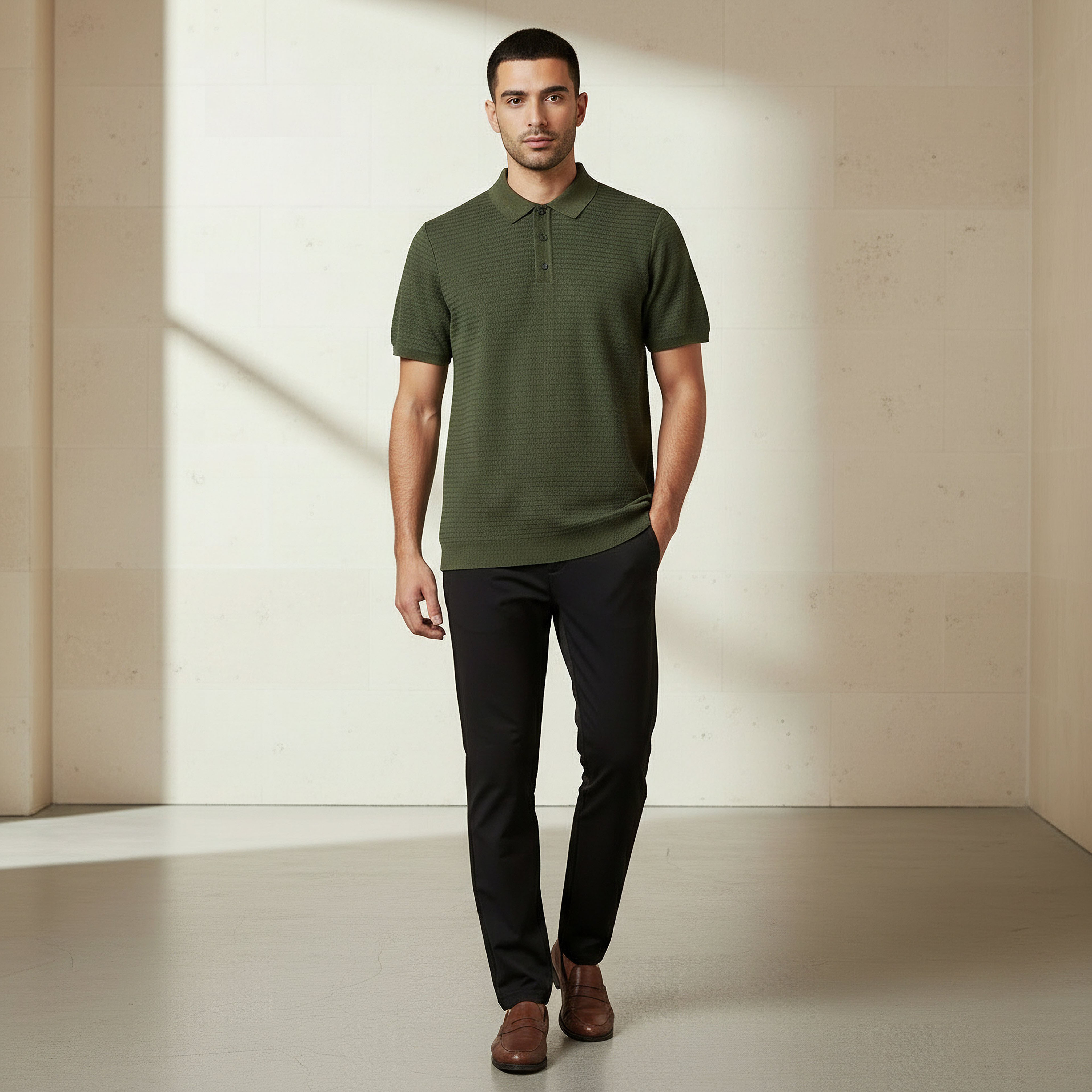 Men Short Sleeve Textured Polo T-shirt-men-clothing-tshirtsandpolos-polos-image-2