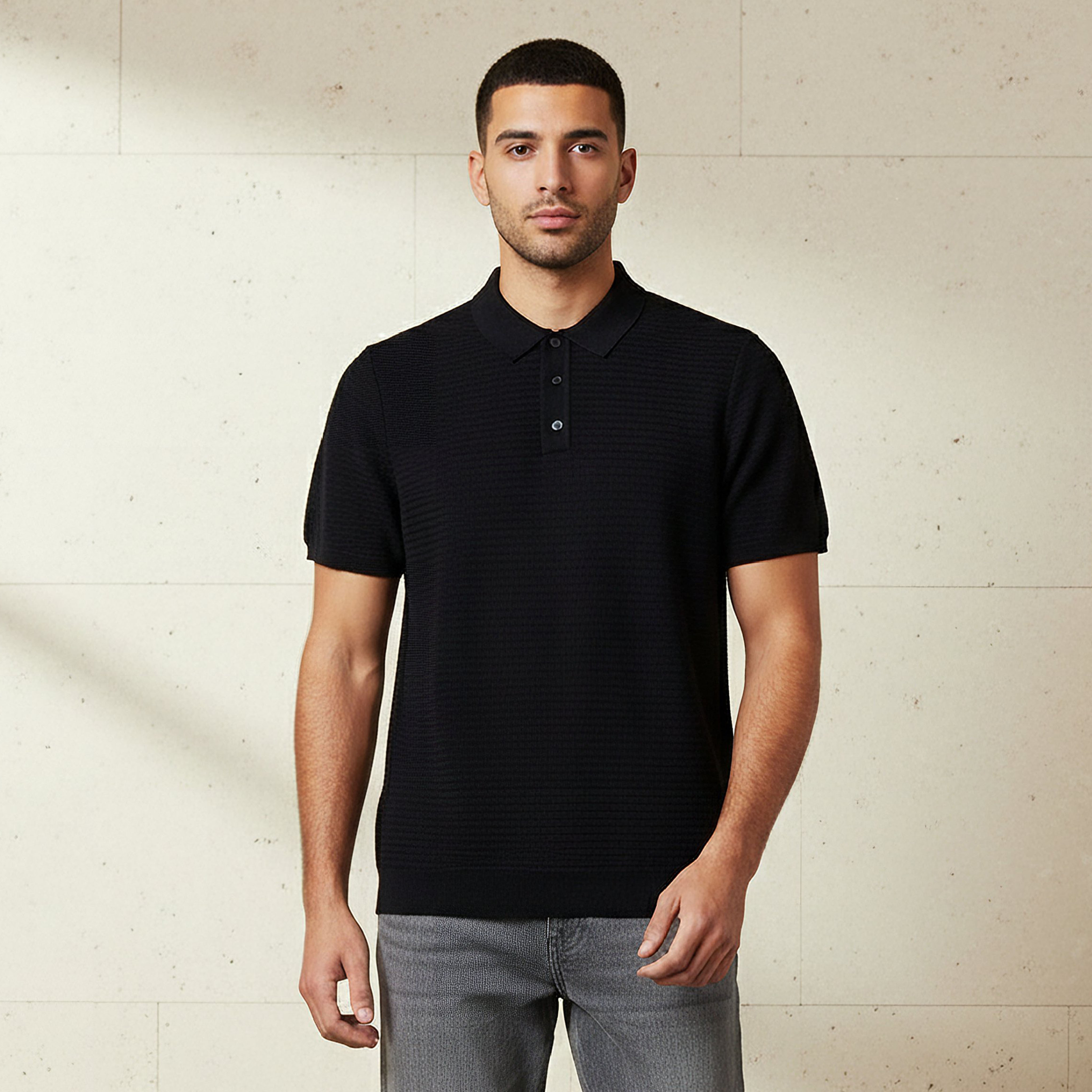 Men Short Sleeve Textured Polo T-shirt-men-clothing-tshirtsandpolos-polos-image-1