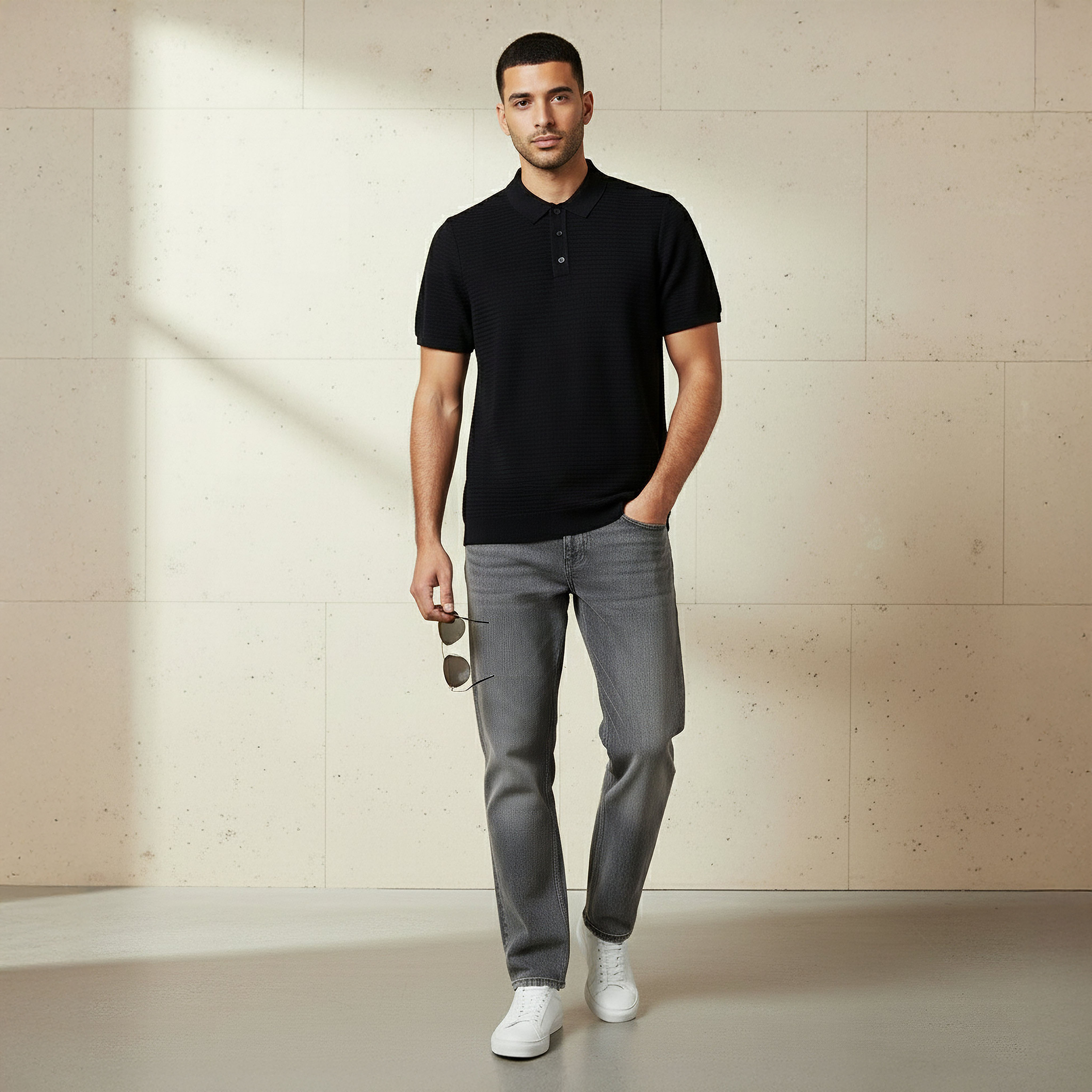Men Short Sleeve Textured Polo T-shirt-men-clothing-tshirtsandpolos-polos-image-2