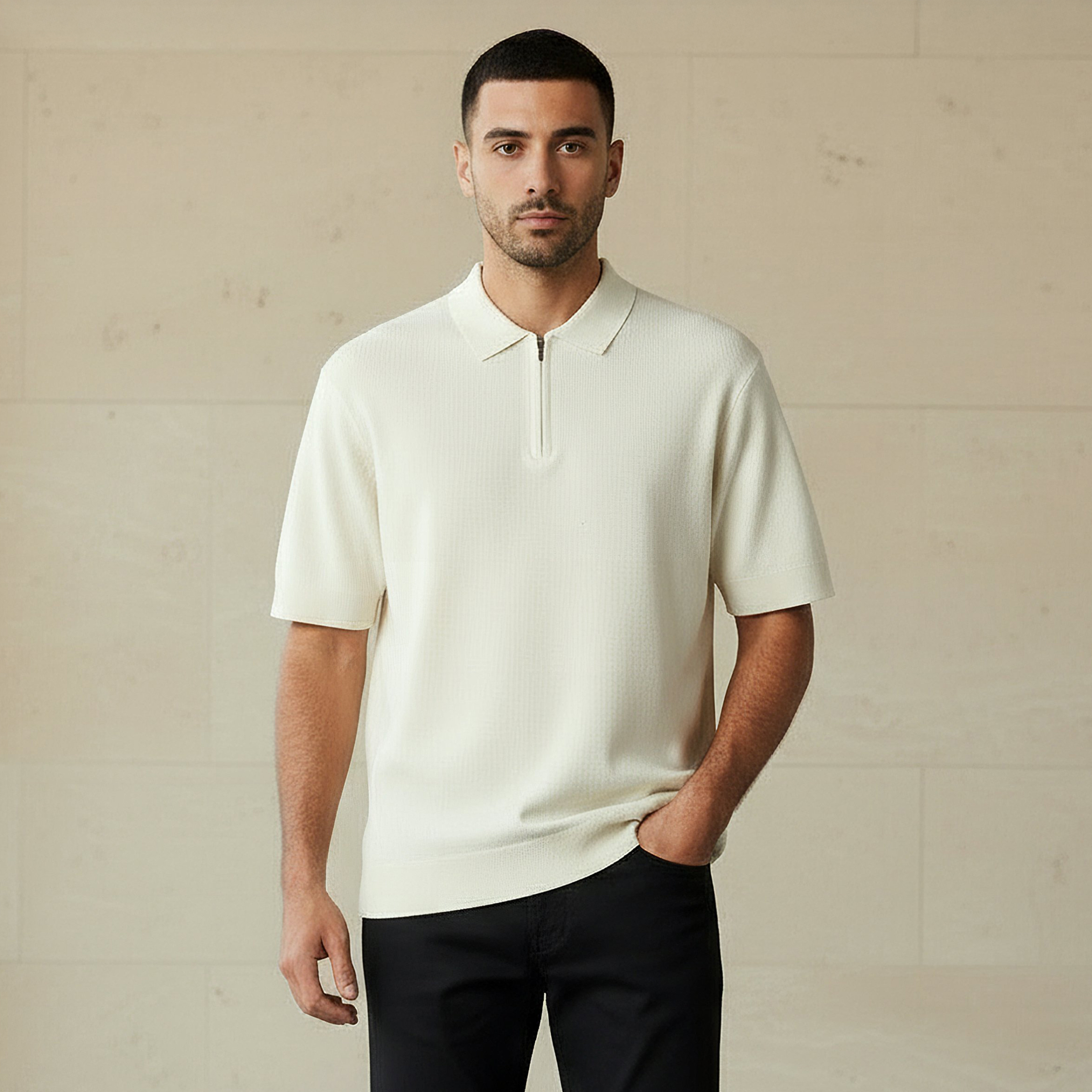 Men Short Sleeve Textured Polo T-shirt-men-clothing-tshirtsandpolos-polos-image-1
