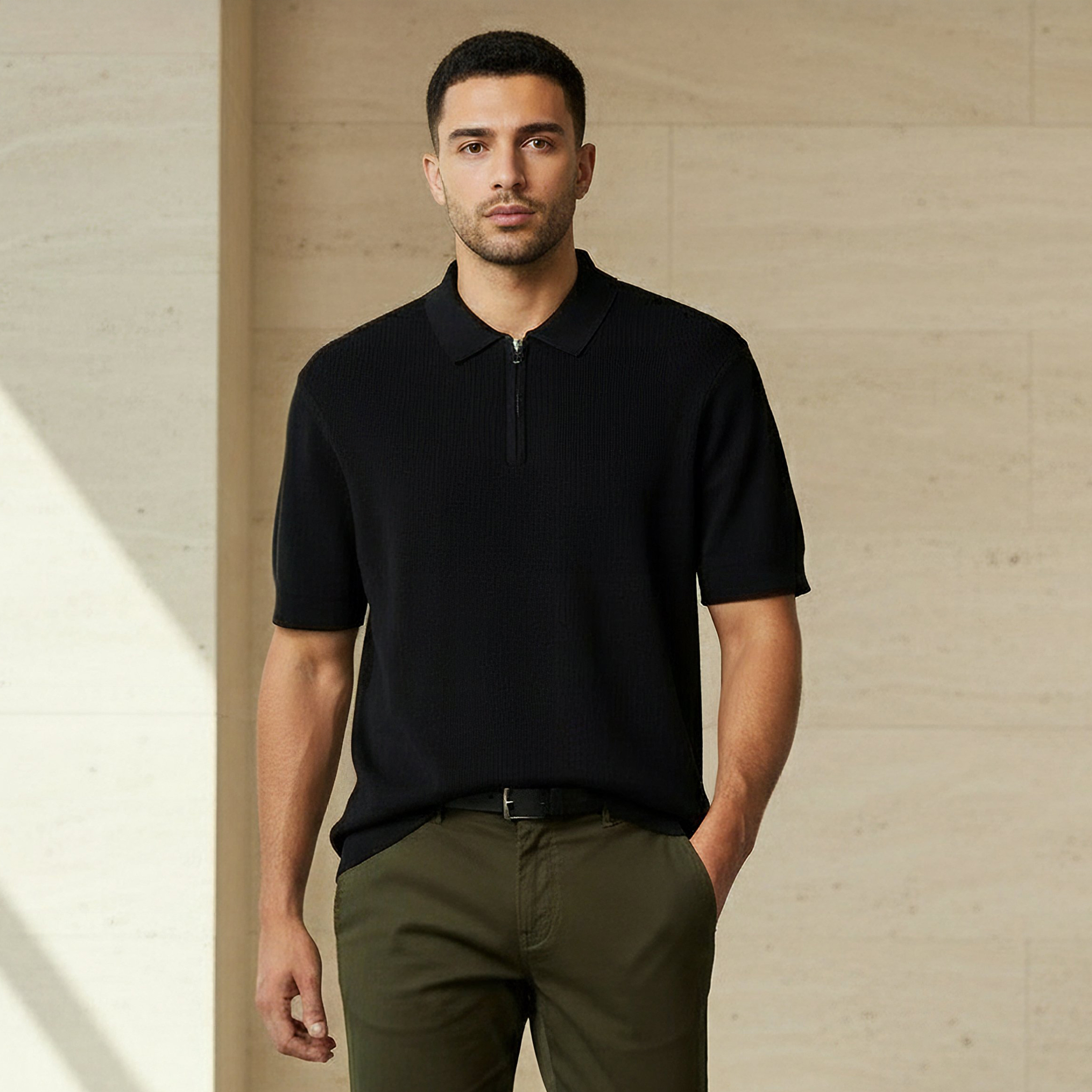 Men Short Sleeve Textured Polo T-shirt-men-clothing-tshirtsandpolos-polos-image-1