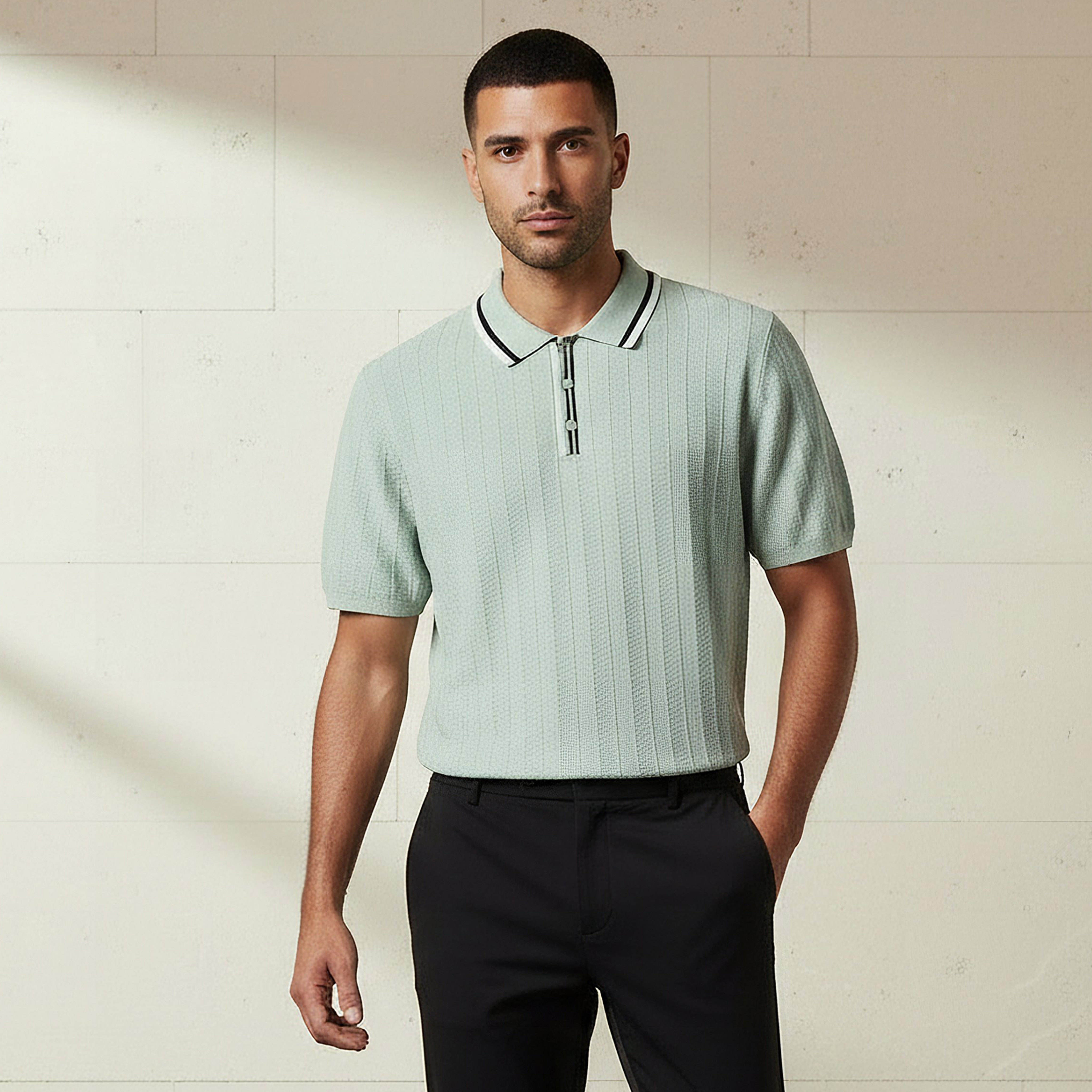 Men Short Sleeve Textured Polo T-shirt-men-clothing-tshirtsandpolos-polos-image-1