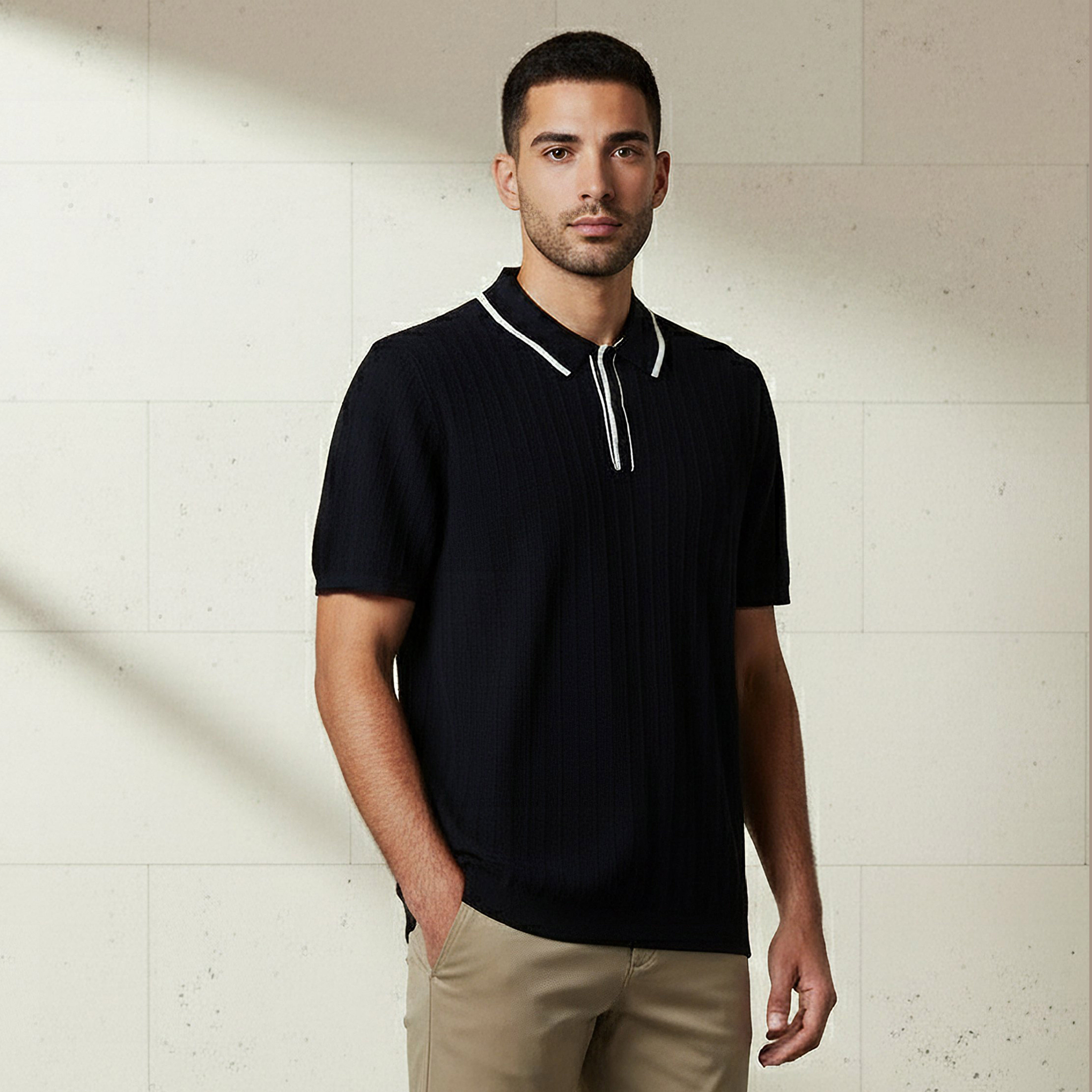 Men Short Sleeve Textured Polo T-shirt-men-clothing-tshirtsandpolos-polos-image-1