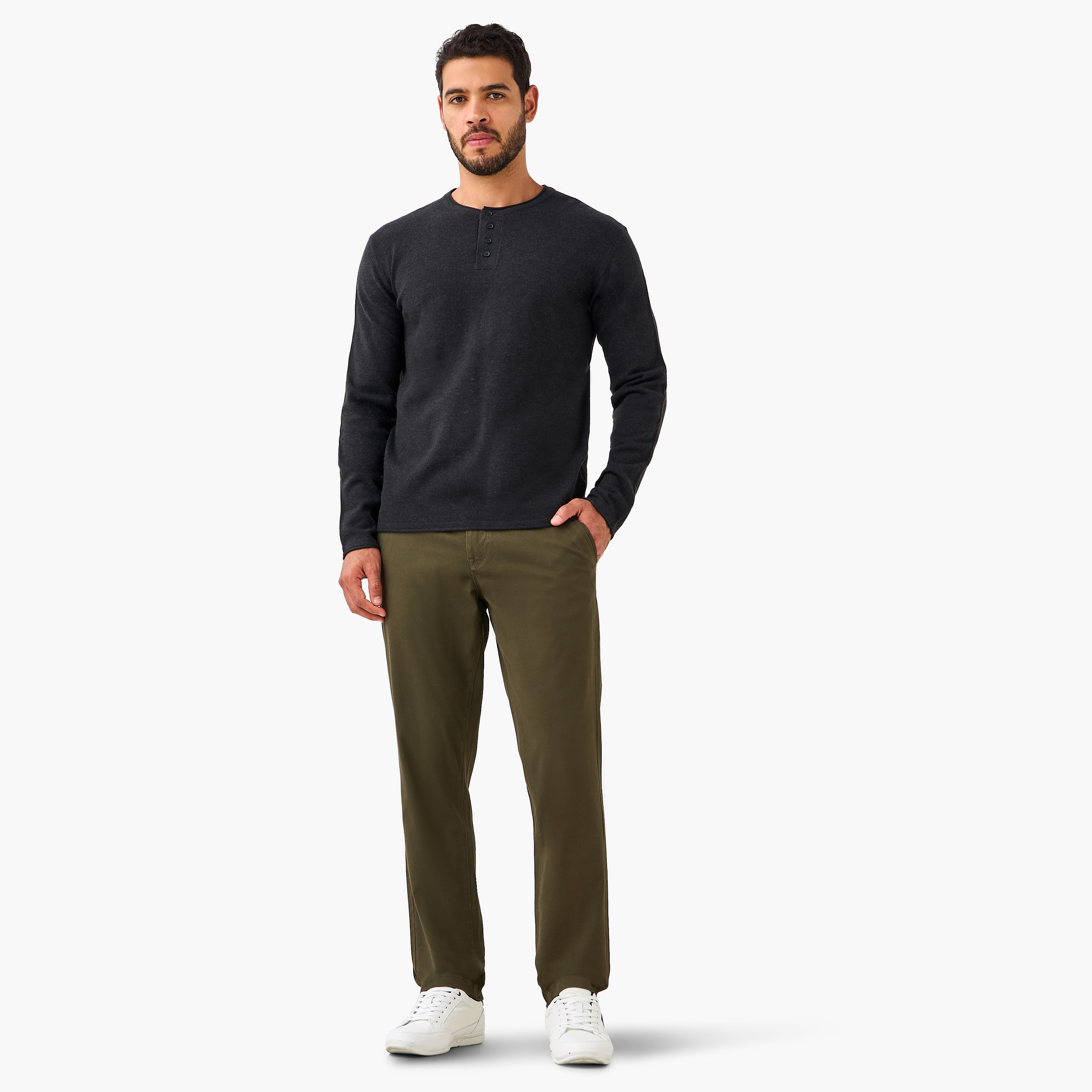 بنطلون تشينو قطن بحزام وقصة سليم للرجال-men-clothing-bottoms-trousersandchinos-chinos-image-2
