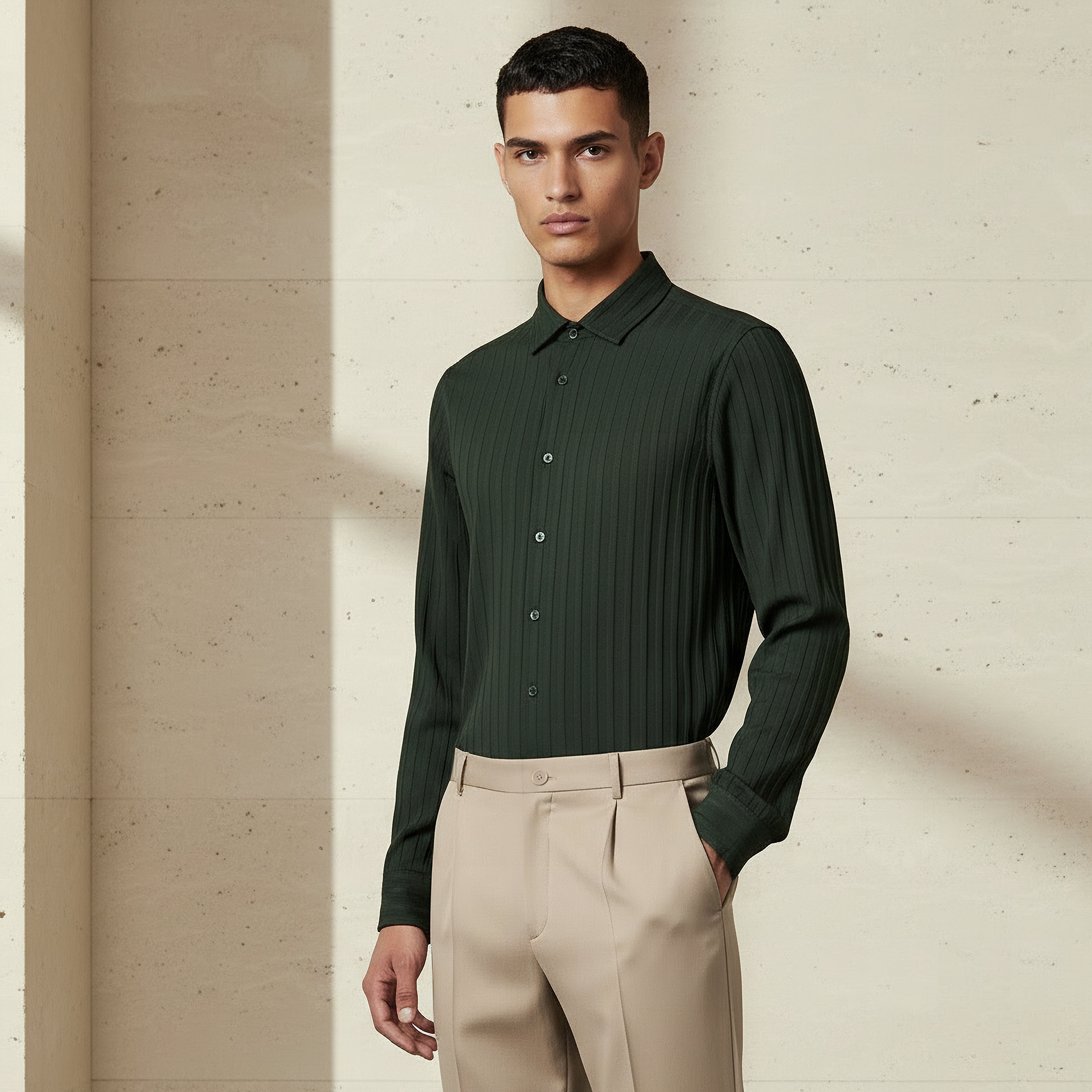Men Regular Fit Collared Textured Long Sleeves Shirt-men-clothing-shirts-image-1
