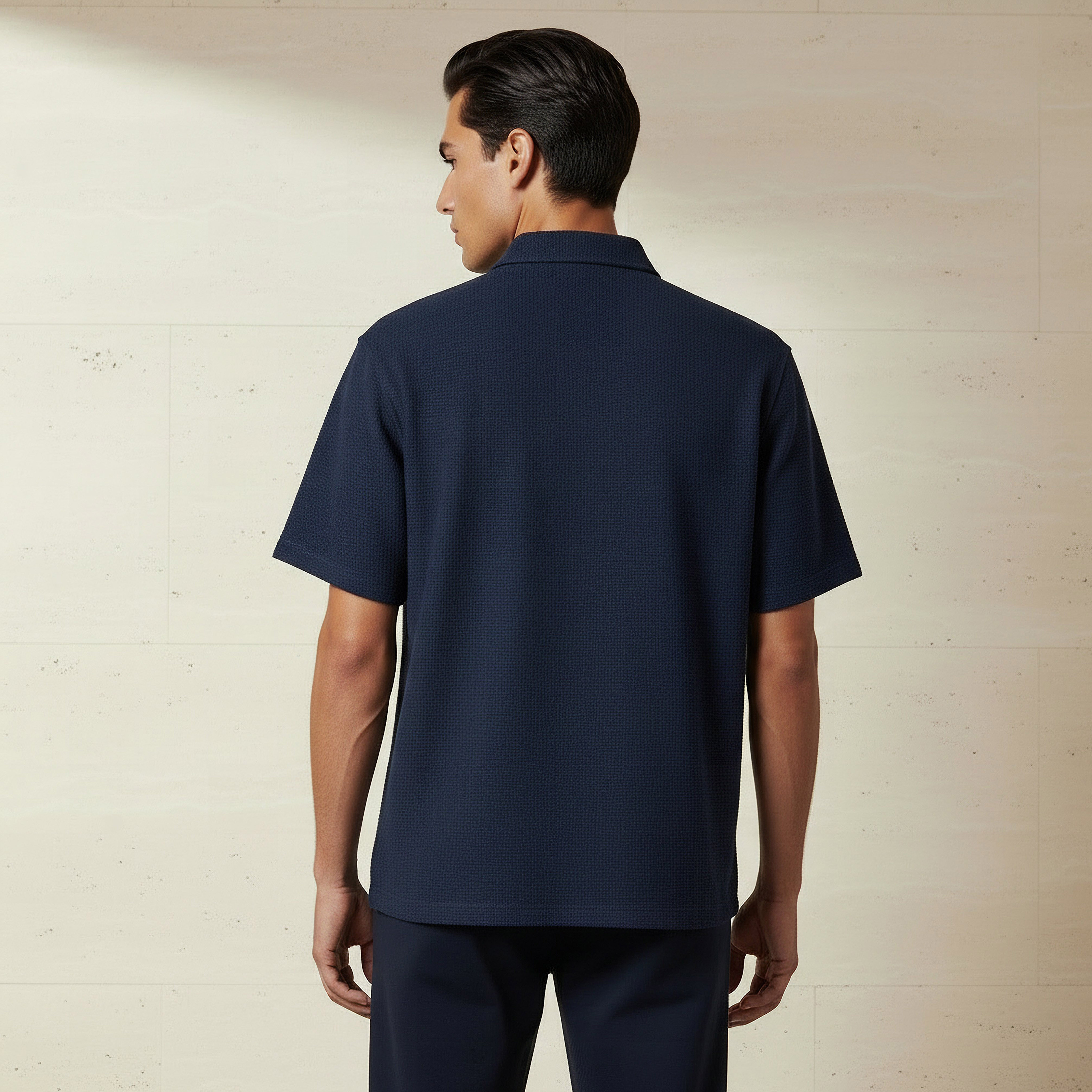 قميص بقصة عادية وياقة وملمس بارز وأكمام قصيرة للرجال-men-clothing-shirts-image-3