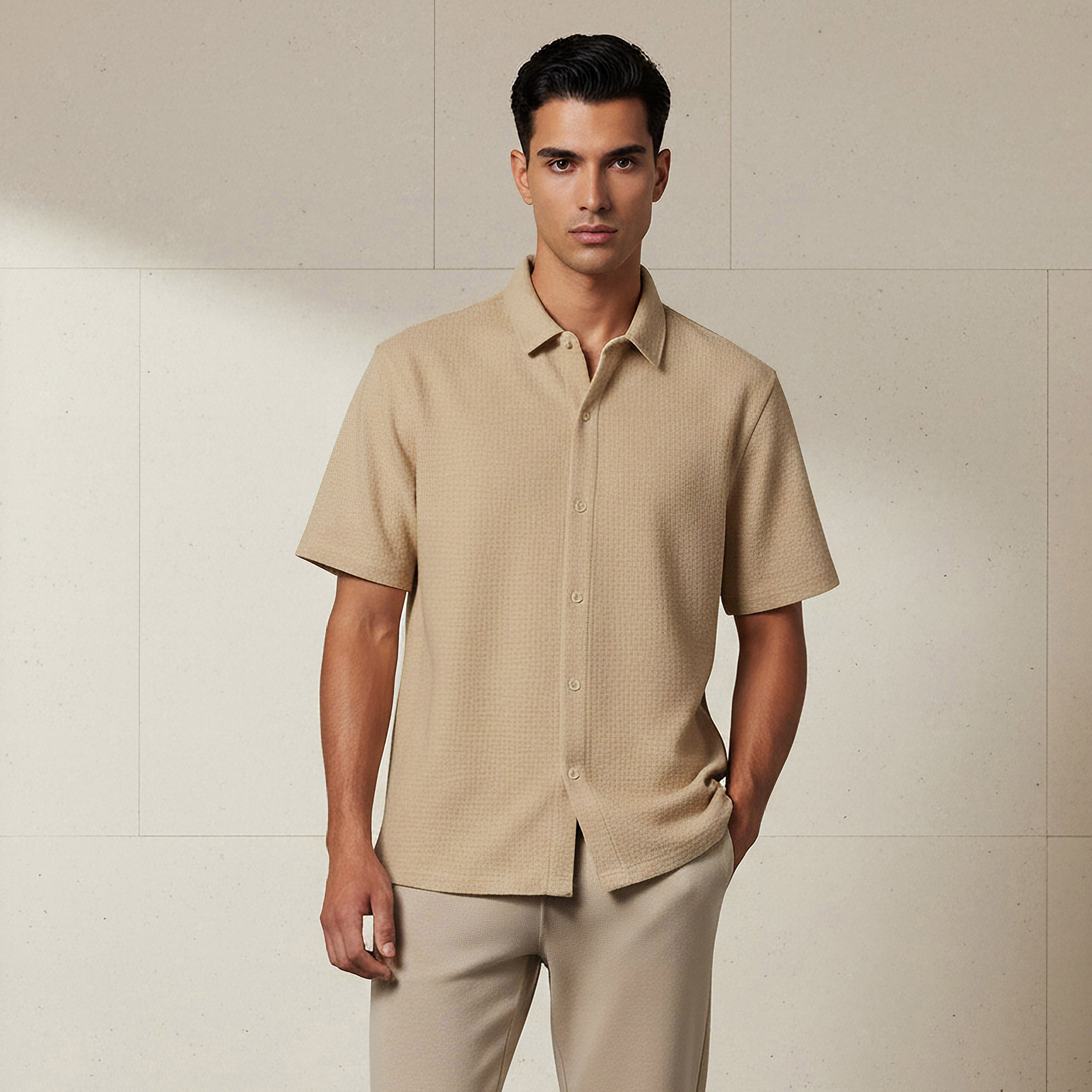 Men Regular Fit Collared Textured Short Sleeves Shirt-PROMO_SP_AE_2FOR99_110625-image-1