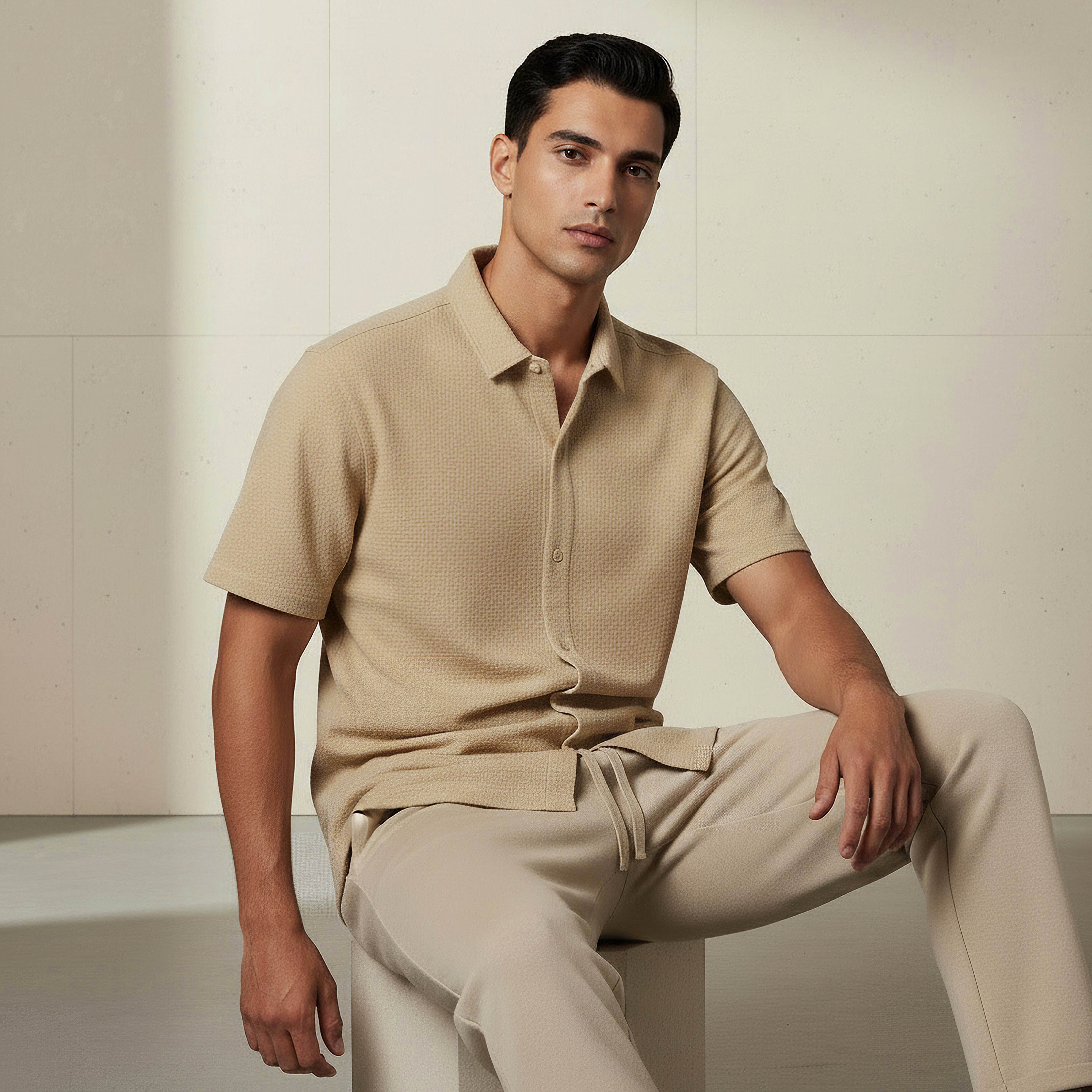 Men Regular Fit Collared Textured Short Sleeves Shirt-PROMO_SP_AE_2FOR99_110625-image-5