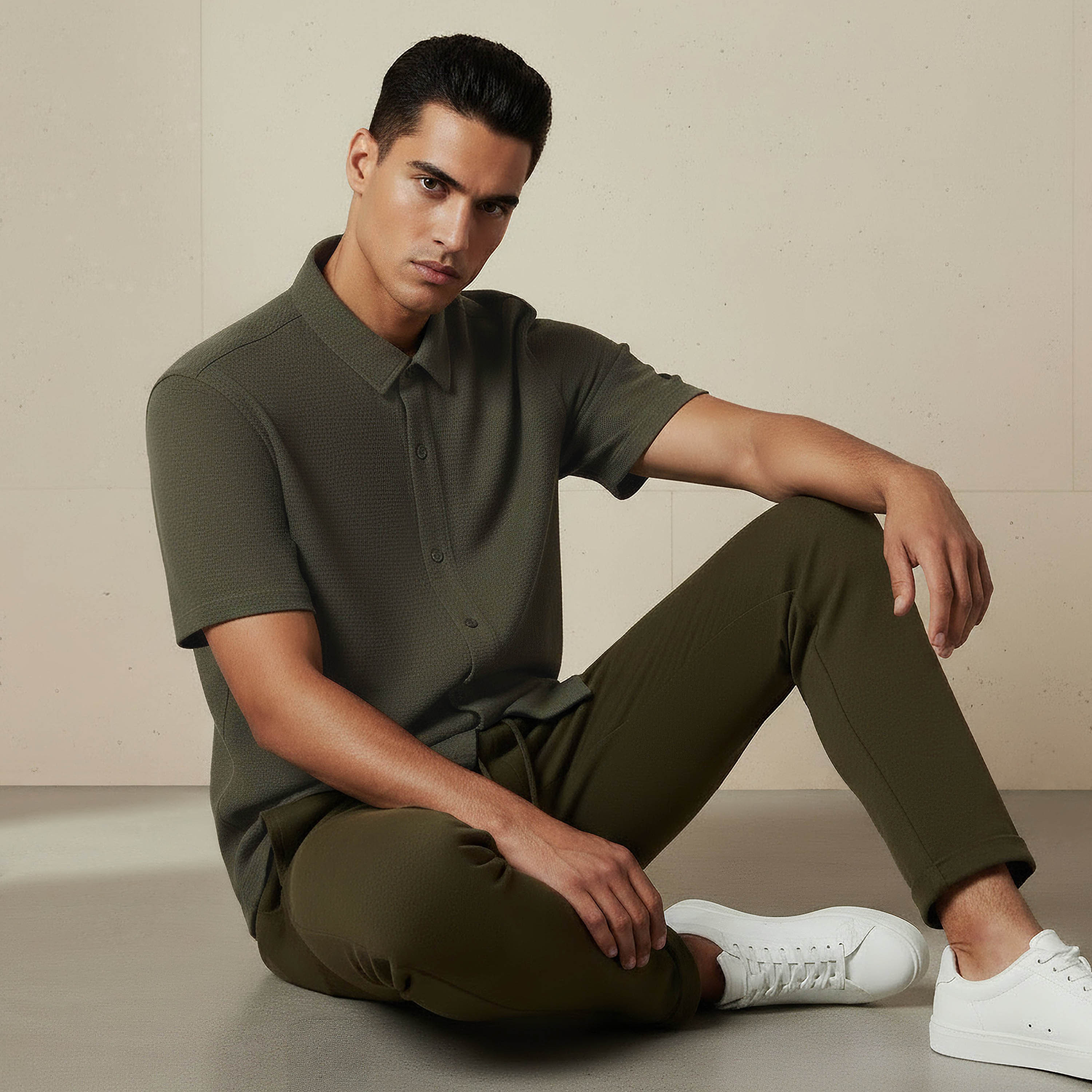 قميص بقصة عادية وياقة وملمس بارز وأكمام قصيرة للرجال-men-clothing-shirts-image-5