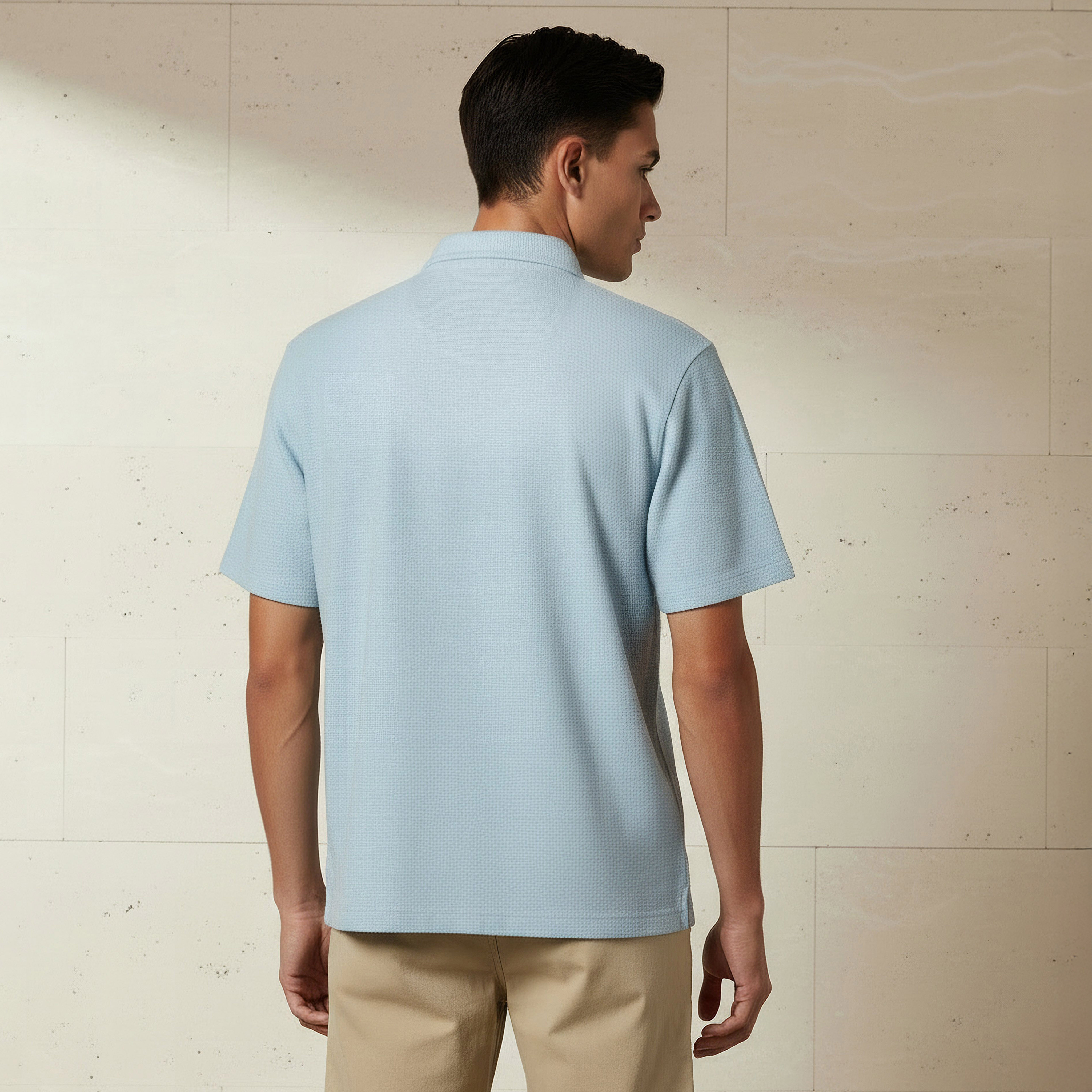 Men Regular Fit Collared Textured Short Sleeves Shirt-men-clothing-shirts-image-3