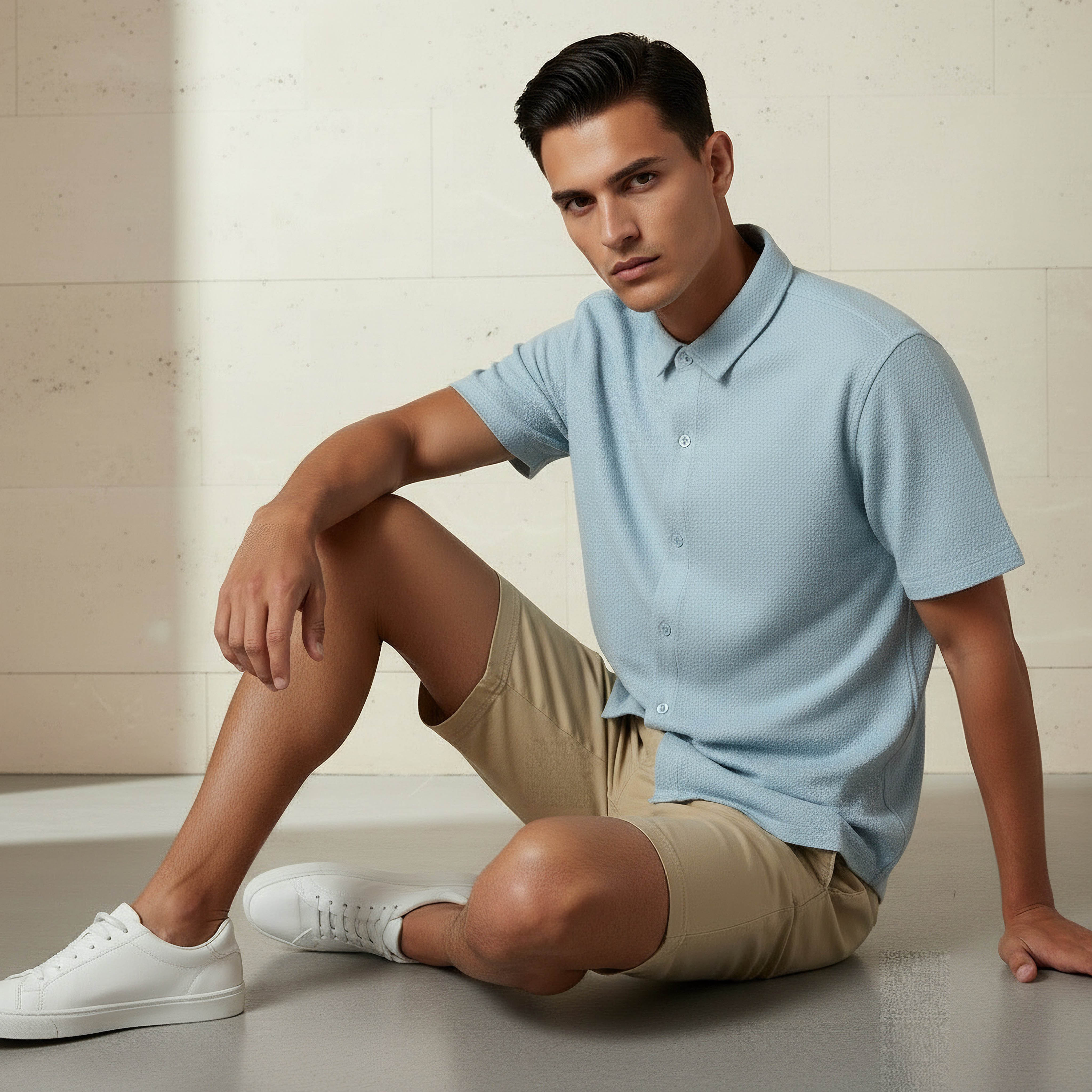 Men Regular Fit Collared Textured Short Sleeves Shirt-men-clothing-shirts-image-5