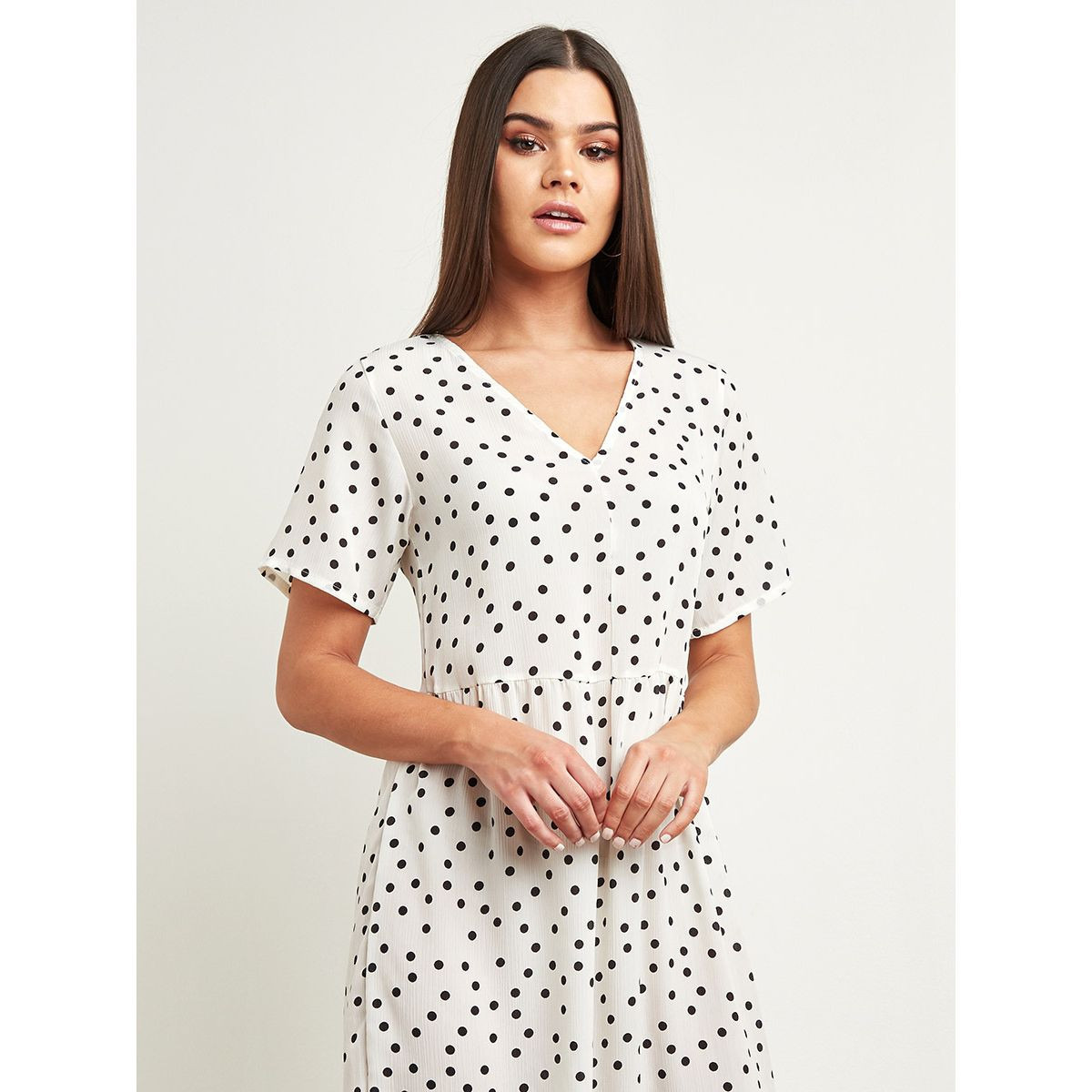 فستان طويل منقط بأكمام قصيرة من ستايلي-women-clothing-dresses-image-3