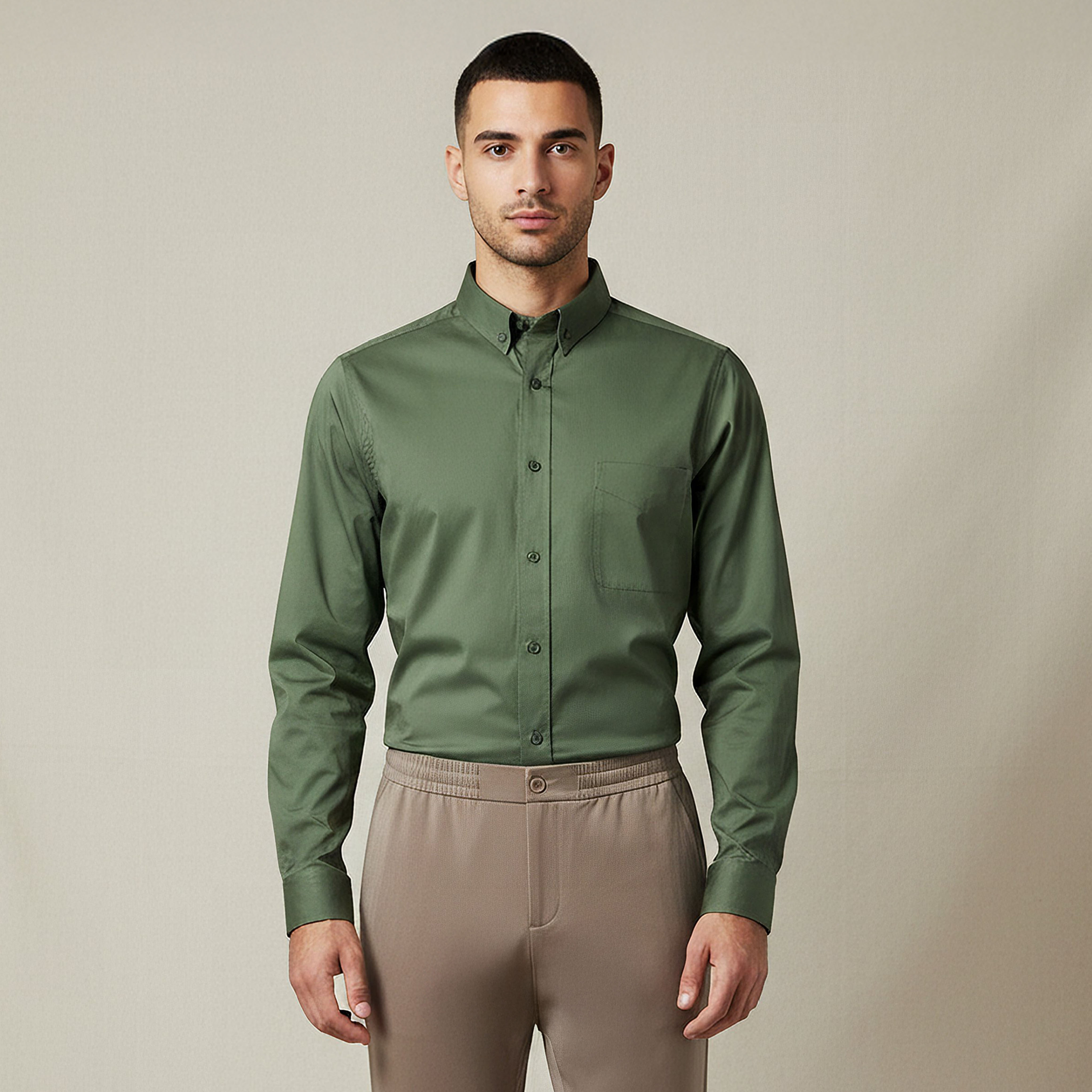 Men Slim Fit Button-Down Collar Long Sleeve Shirt-men-clothing-shirts-image-1