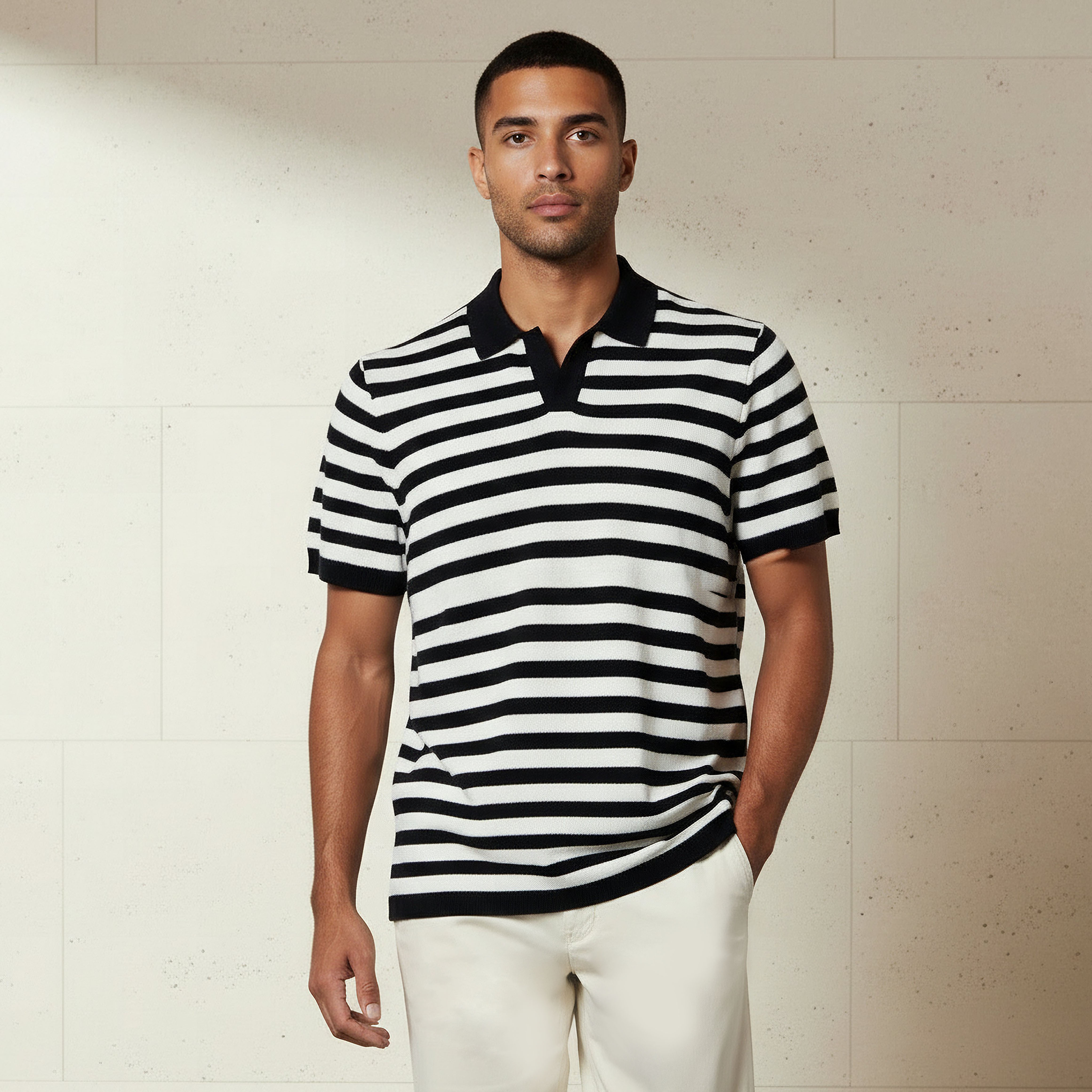 Men Short Sleeves Striped Johnny Collar Polo T-shirt-men-clothing-tshirtsandpolos-polos-image-1
