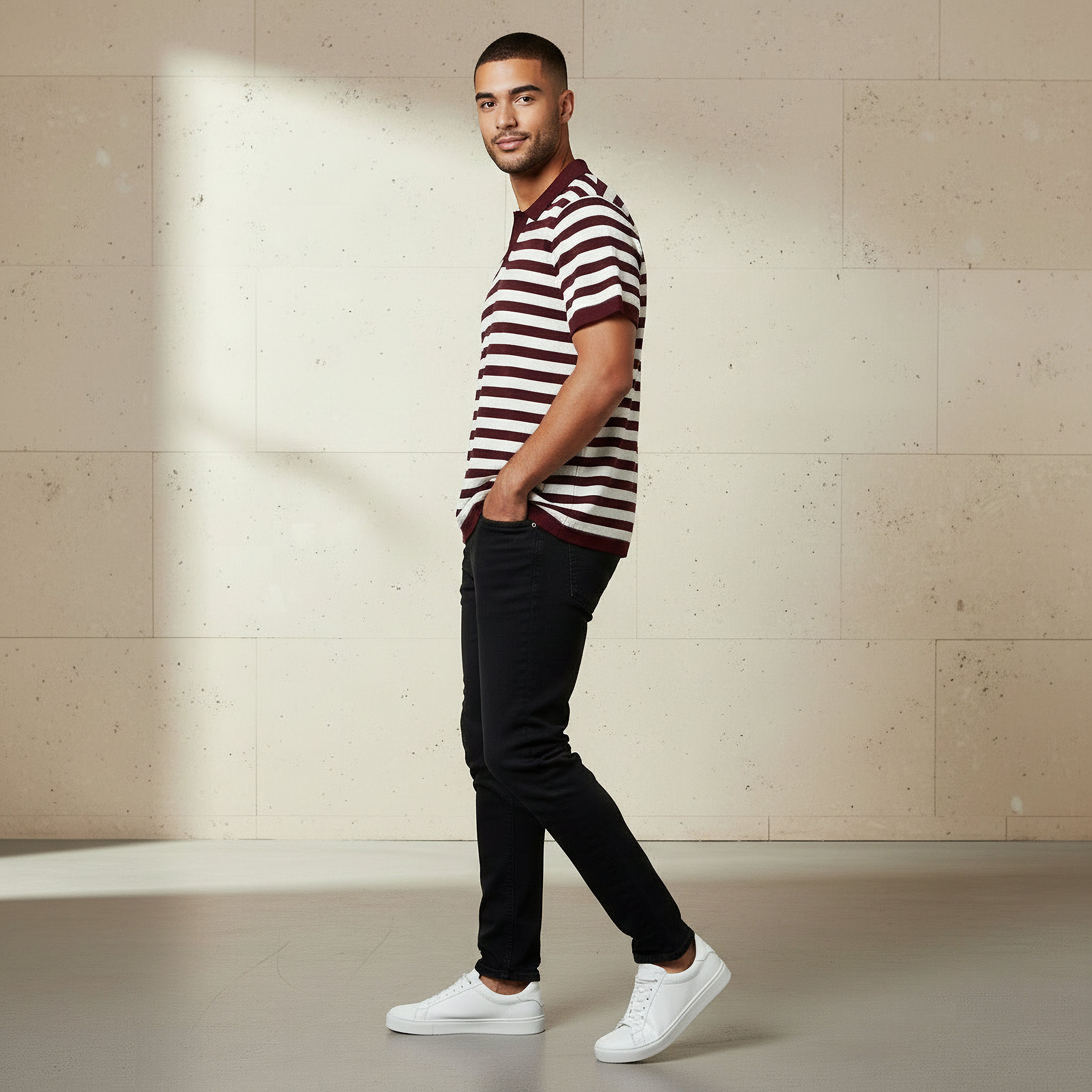 Men Short Sleeves Striped Johnny Collar Polo T-shirt-men-clothing-tshirtsandpolos-polos-image-2