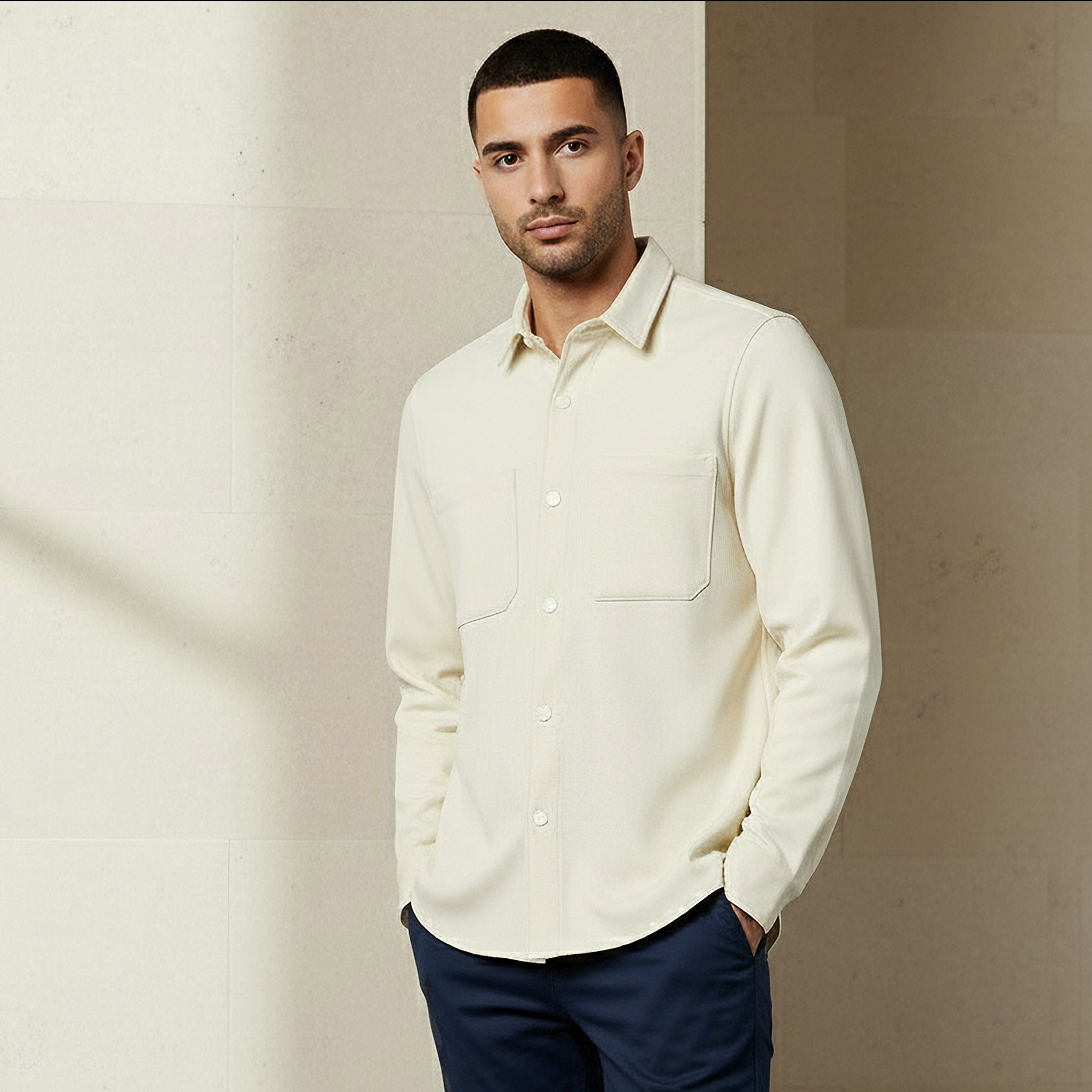 شاكيت رجالي بارز الملمس بياقة عادية وأكمام طويلة-men-clothing-shirts-image-1