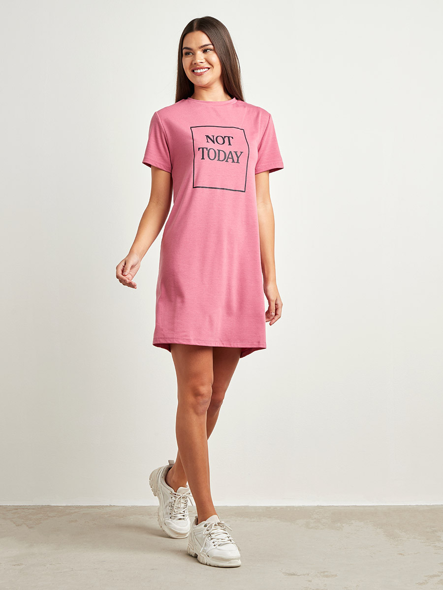 Styli Not Today Slogan Printed A-line T-shirt Dress-women-clothing-dresses-image-2