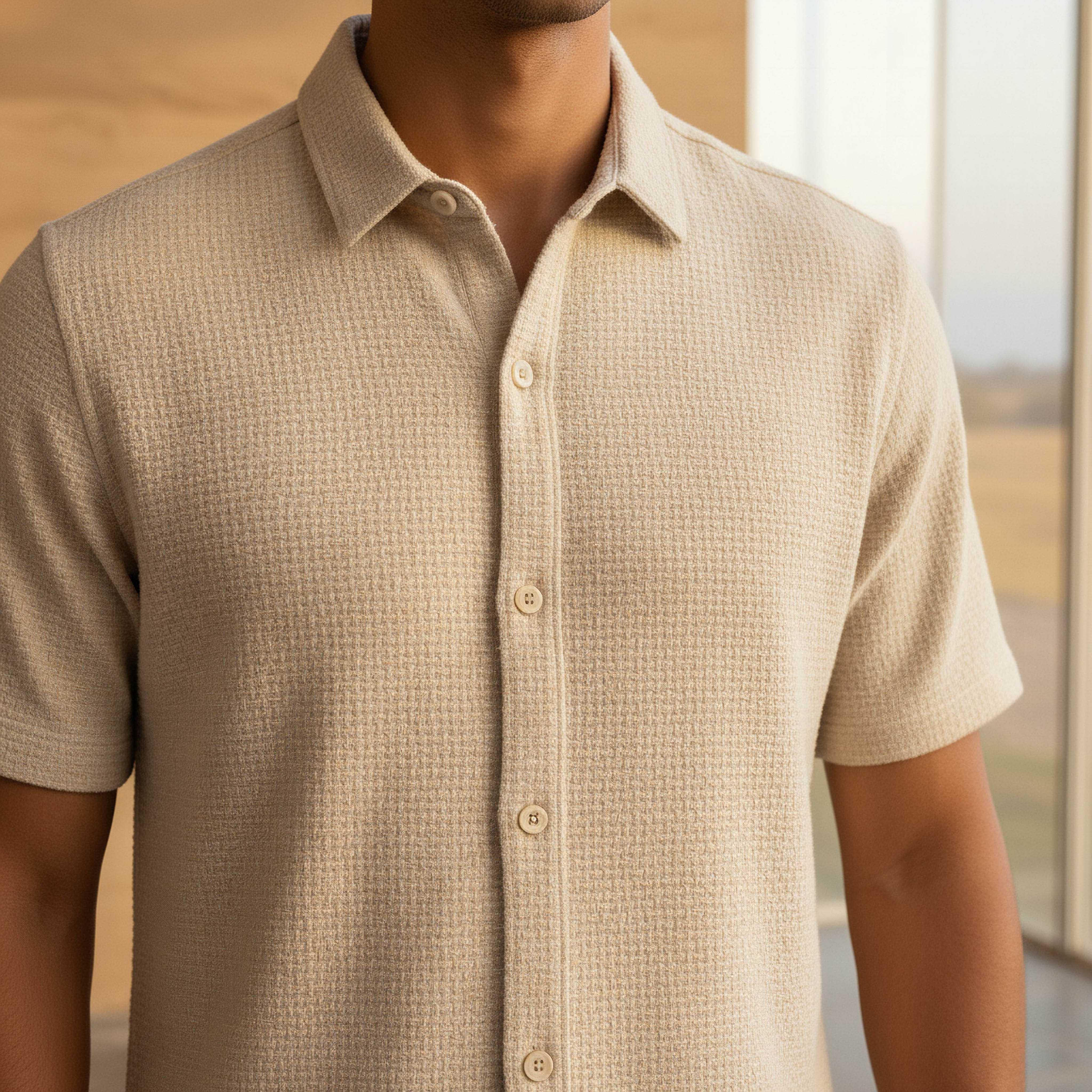 قميص بقصة سليم وأكمام قصيرة وملمس بارز للرجال-men-clothing-shirts-image-4