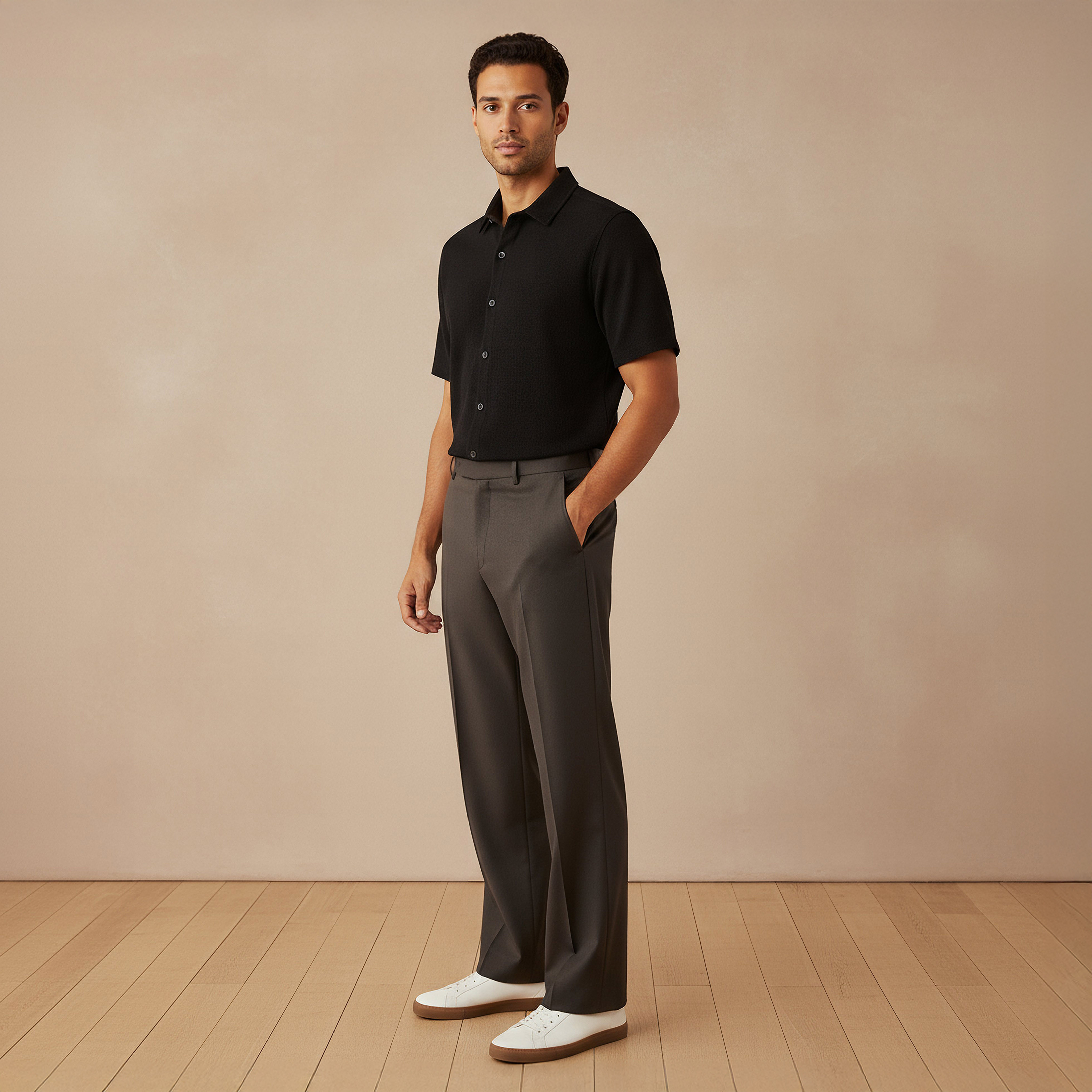Men Slim Fit Textured Short Sleeves Shirt-men-clothing-shirts-image-2