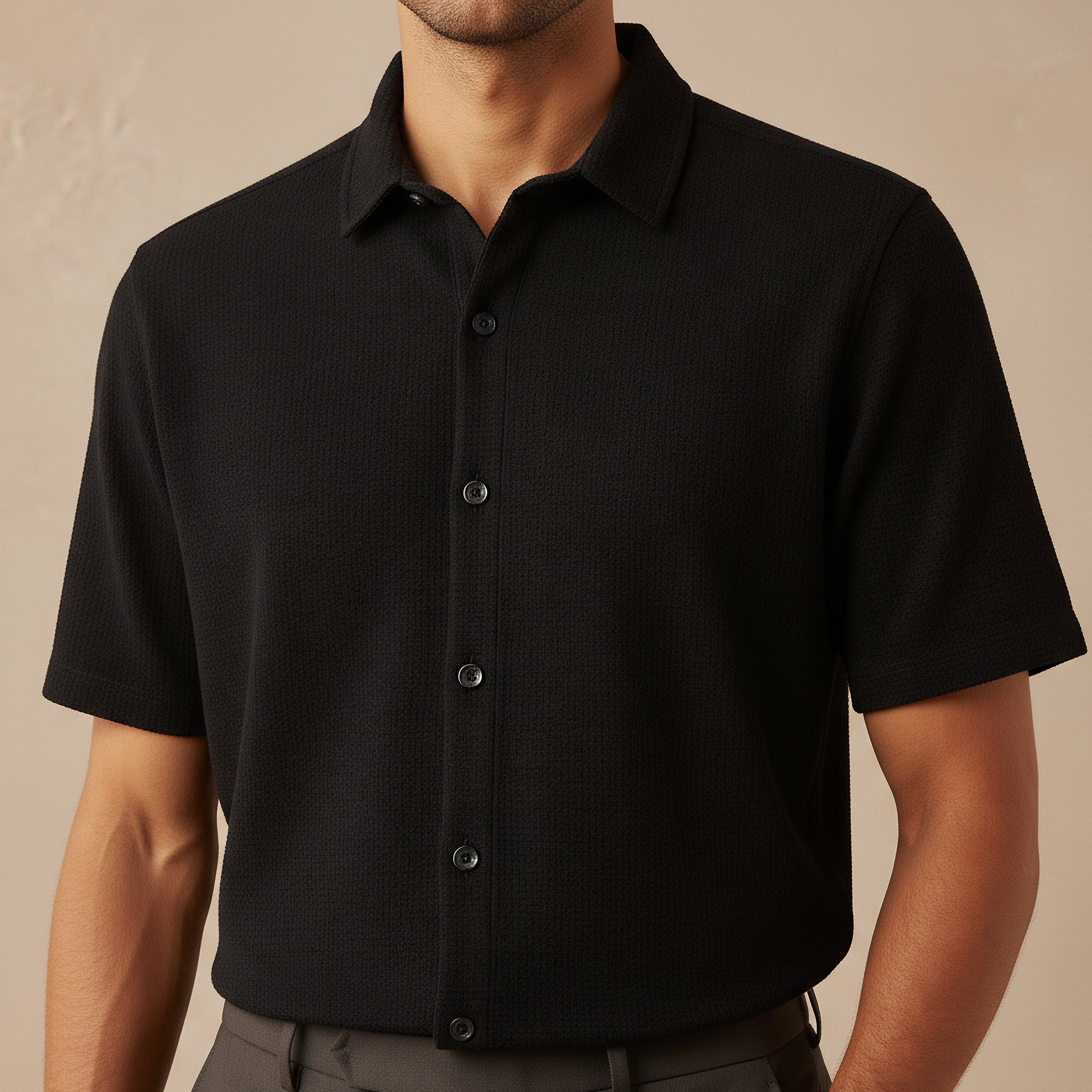 Men Slim Fit Textured Short Sleeves Shirt-men-clothing-shirts-image-4