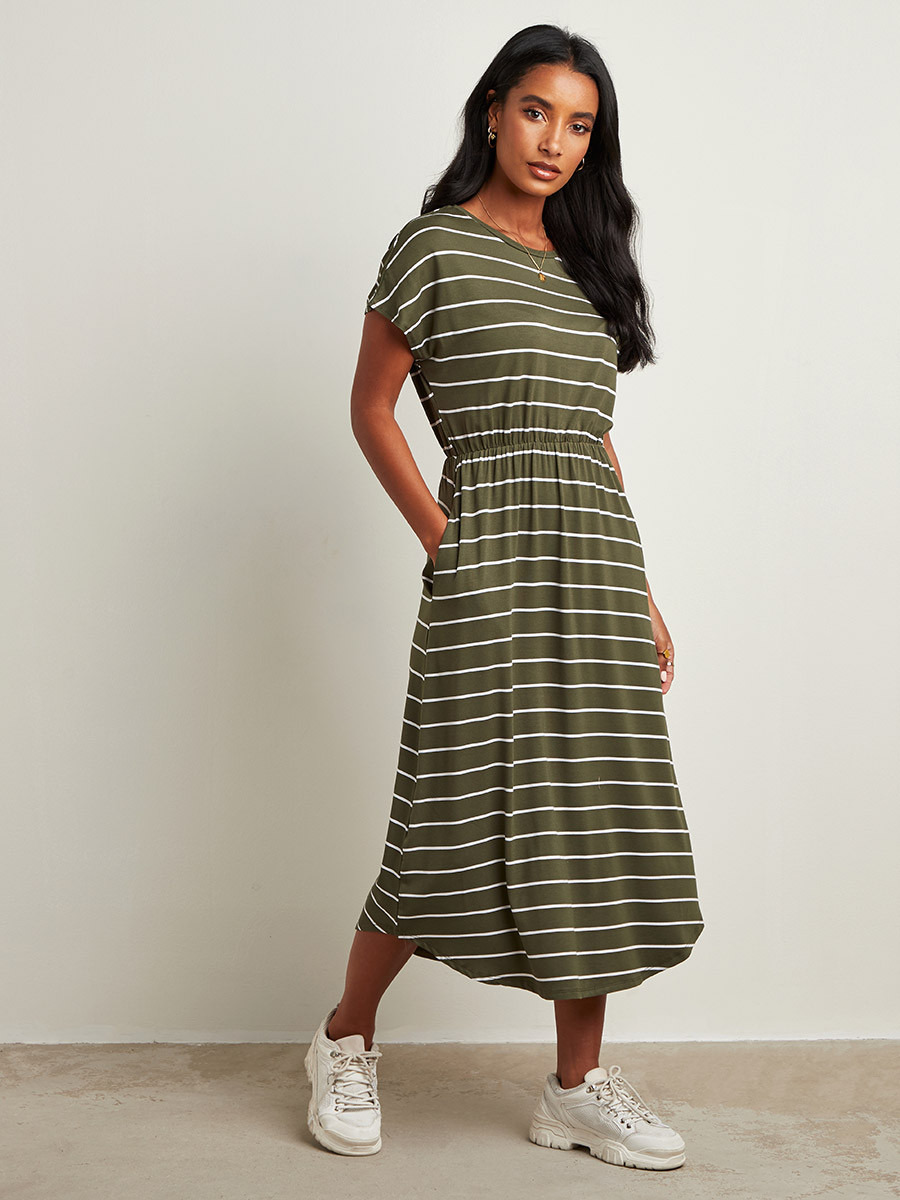 Styli Striped Curved Hem Maxi T-shirt Dress-women-clothing-dresses-image-1